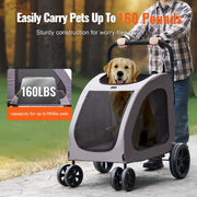 Pet Stroller, 4 Wheels Dog Stroller with Brakes, 160lbs Weight Capacity, Portable Puppy Stroller Carrier with V952-CWTCDHK4QSHD3F05MV0