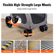 Pet Stroller, 4 Wheels Dog Stroller with Brakes, 160lbs Weight Capacity, Portable Puppy Stroller Carrier with V952-CWTCDHK4QSHD3F05MV0