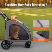 Pet Stroller, 4 Wheels Dog Stroller with Brakes, 160lbs Weight Capacity, Portable Puppy Stroller Carrier with V952-CWTCDHK4QSHD3F05MV0