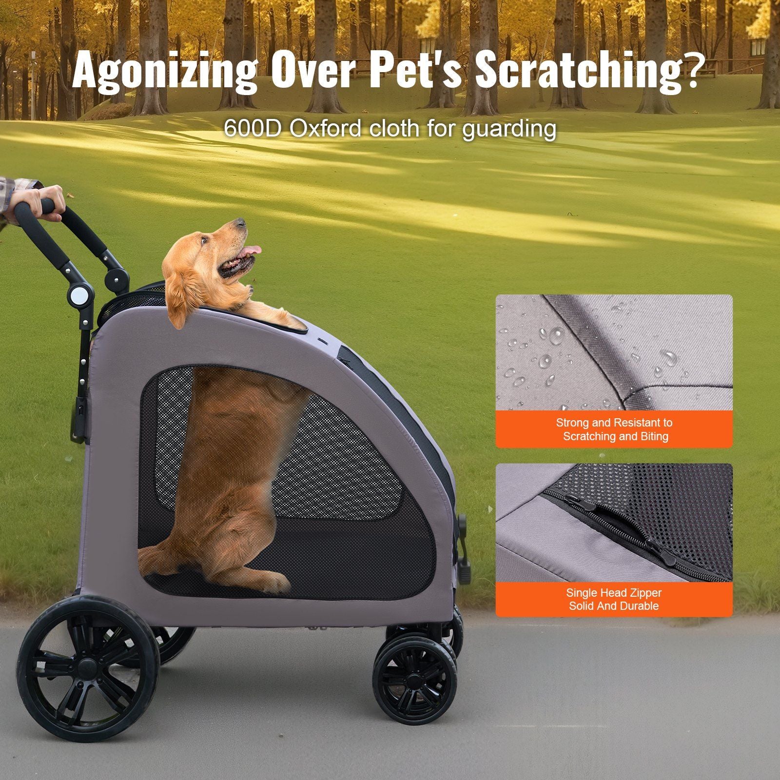 Pet Stroller, 4 Wheels Dog Stroller with Brakes, 160lbs Weight Capacity, Portable Puppy Stroller Carrier with V952-CWTCDHK4QSHD3F05MV0