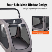 Pet Stroller, 4 Wheels Dog Stroller with Brakes, 160lbs Weight Capacity, Portable Puppy Stroller Carrier with V952-CWTCDHK4QSHD3F05MV0