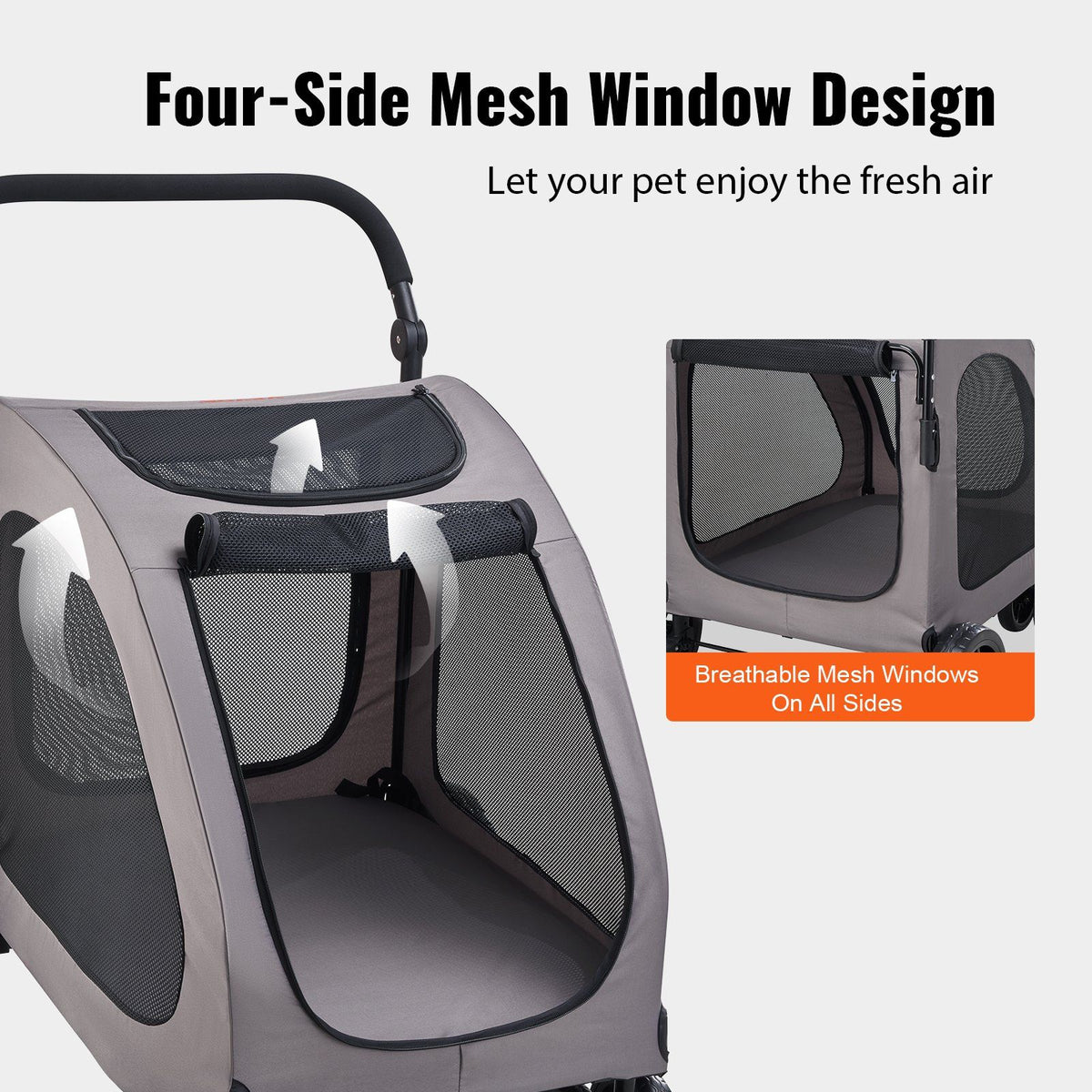 Pet Stroller, 4 Wheels Dog Stroller with Brakes, 160lbs Weight Capacity, Portable Puppy Stroller Carrier with V952-CWTCDHK4QSHD3F05MV0