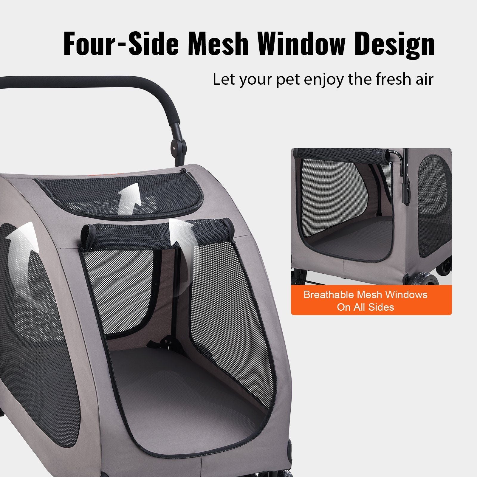 Pet Stroller, 4 Wheels Dog Stroller with Brakes, 160lbs Weight Capacity, Portable Puppy Stroller Carrier with V952-CWTCDHK4QSHD3F05MV0