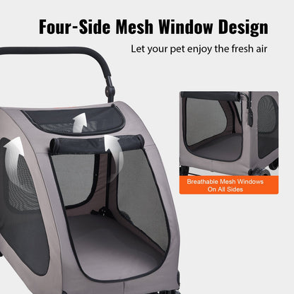 Pet Stroller, 4 Wheels Dog Stroller with Brakes, 160lbs Weight Capacity, Portable Puppy Stroller Carrier with V952-CWTCDHK4QSHD3F05MV0