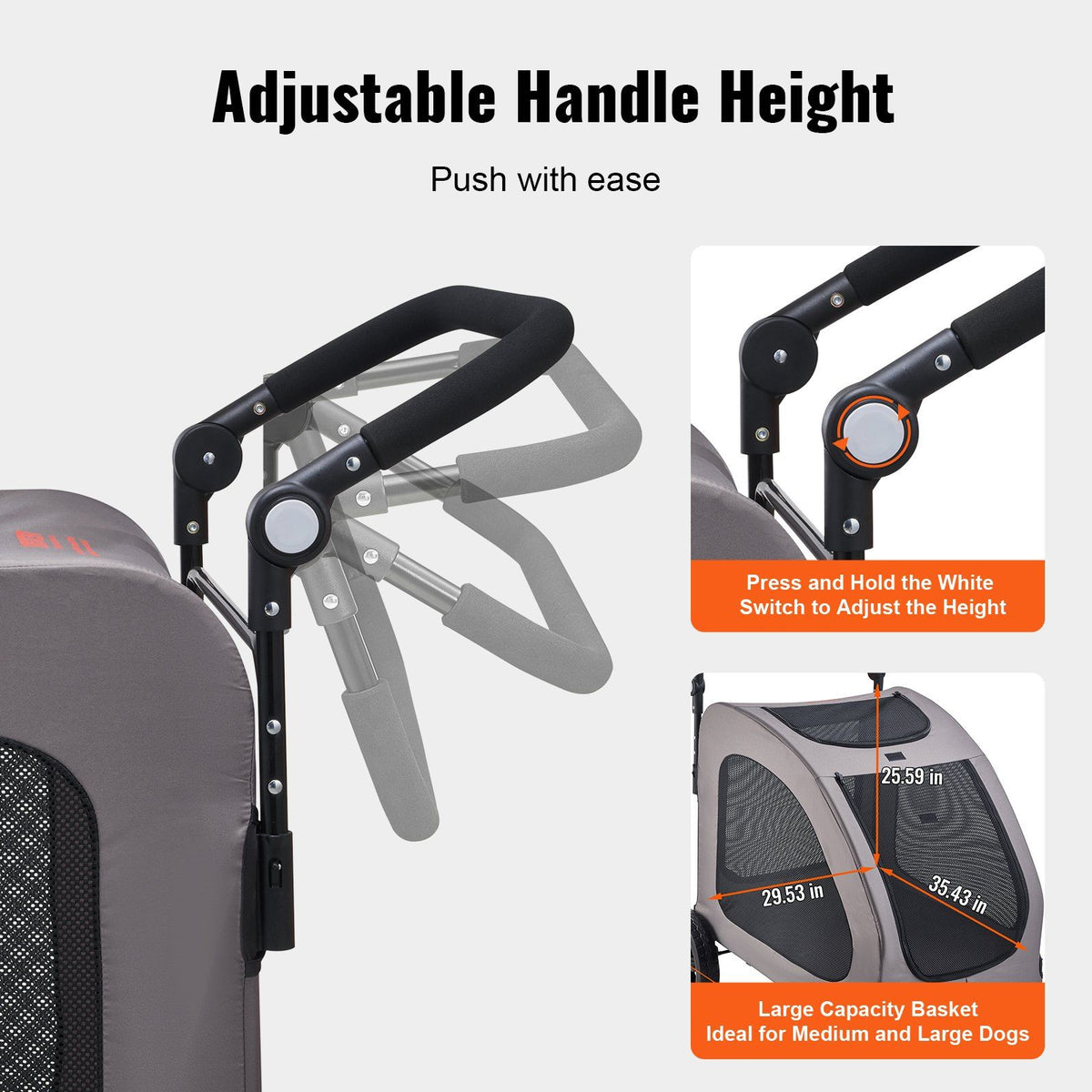 Pet Stroller, 4 Wheels Dog Stroller with Brakes, 160lbs Weight Capacity, Portable Puppy Stroller Carrier with V952-CWTCDHK4QSHD3F05MV0