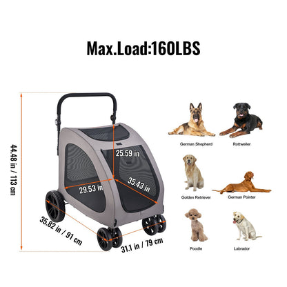 Pet Stroller, 4 Wheels Dog Stroller with Brakes, 160lbs Weight Capacity, Portable Puppy Stroller Carrier with V952-CWTCDHK4QSHD3F05MV0