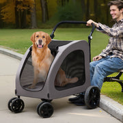 Pet Stroller, 4 Wheels Dog Stroller with Brakes, 160lbs Weight Capacity, Portable Puppy Stroller Carrier with V952-CWTCDHK4QSHD3F05MV0