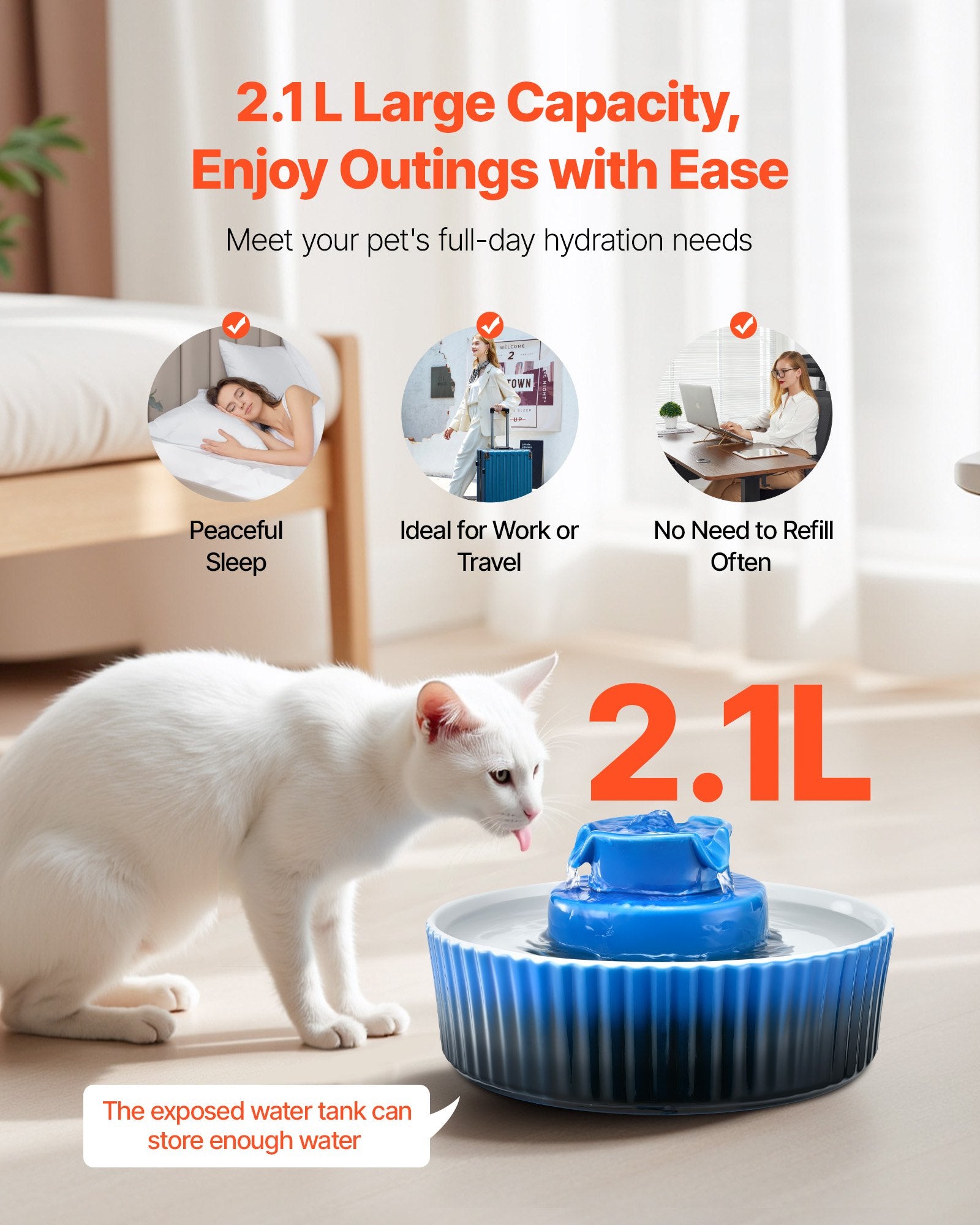 Ceramic Cat Water Fountain, 2.1 L Cupcake Pet Fountain, Porcelain Cat Water Dispenser with Ultra-Quiet Pump, V952-CWYSJLSTC21LWQMB6001V3