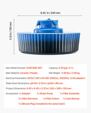 Ceramic Cat Water Fountain, 2.1 L Cupcake Pet Fountain, Porcelain Cat Water Dispenser with Ultra-Quiet Pump, V952-CWYSJLSTC21LWQMB6001V3