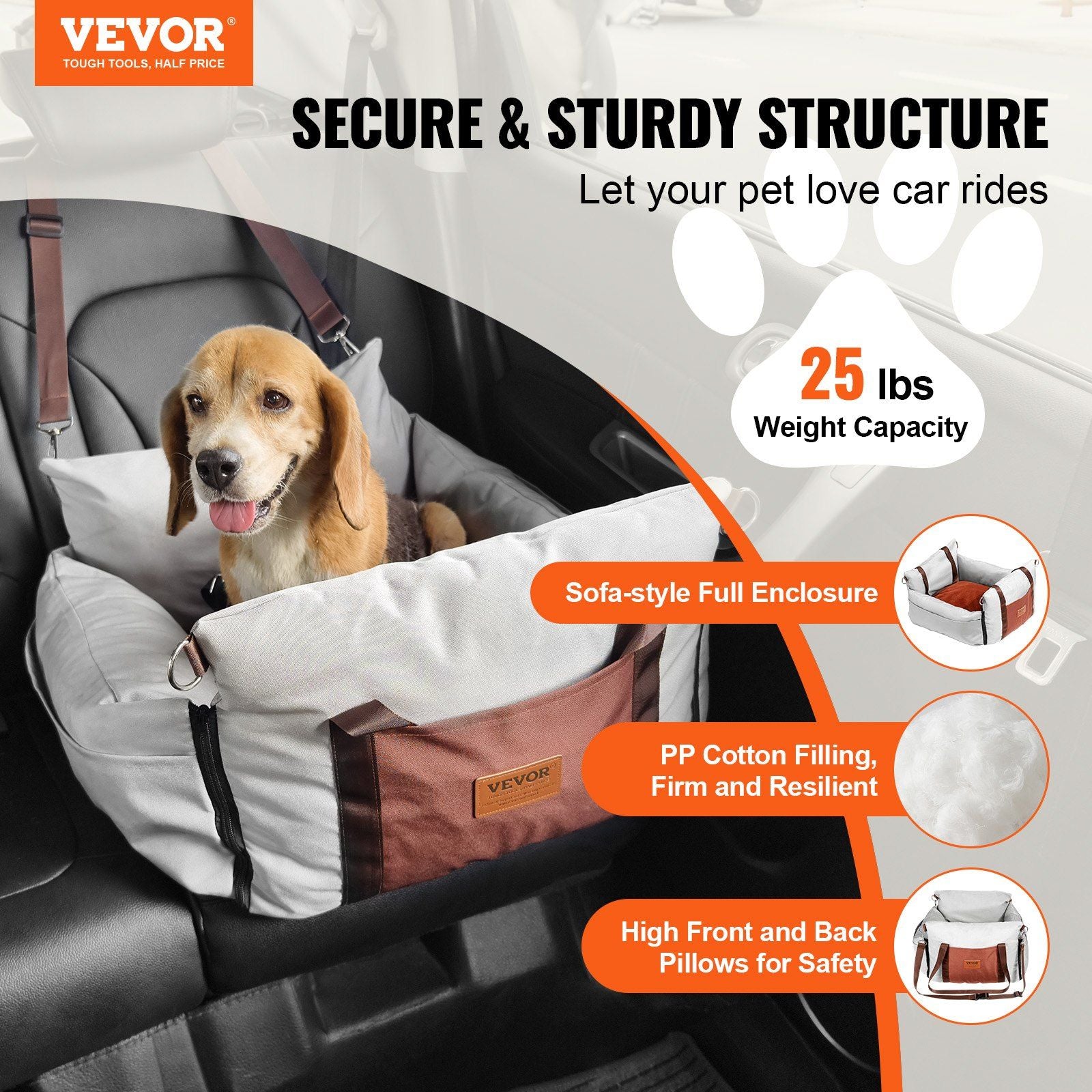 Dog Car Seat, Waterproof Dog Booster Seat for Car with Side Handles and A Storage Pocket, Clip-On Safety V952-CWZGQCZYHSSFEZZ75V0