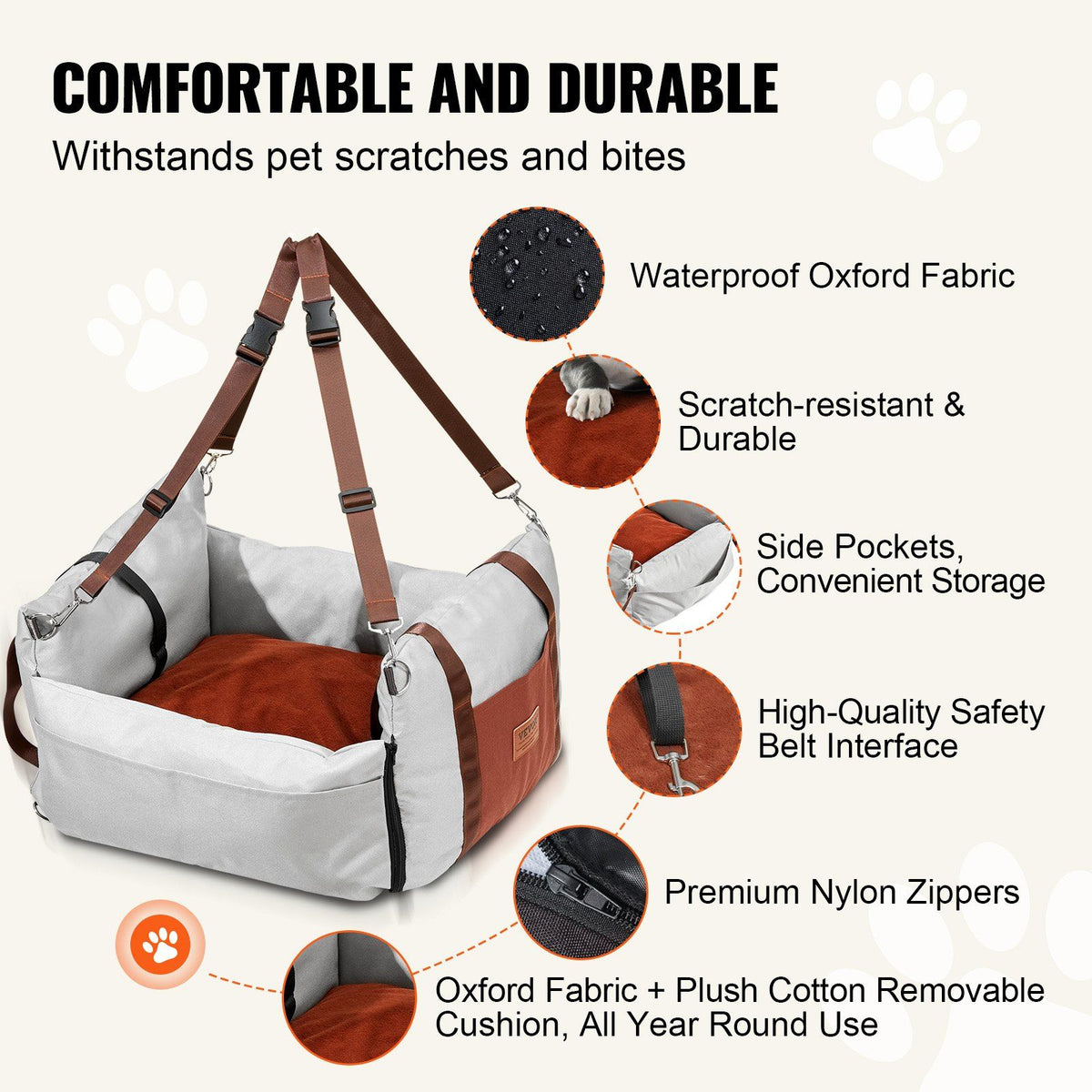 Dog Car Seat, Waterproof Dog Booster Seat for Car with Side Handles and A Storage Pocket, Clip-On Safety V952-CWZGQCZYHSSFEZZ75V0