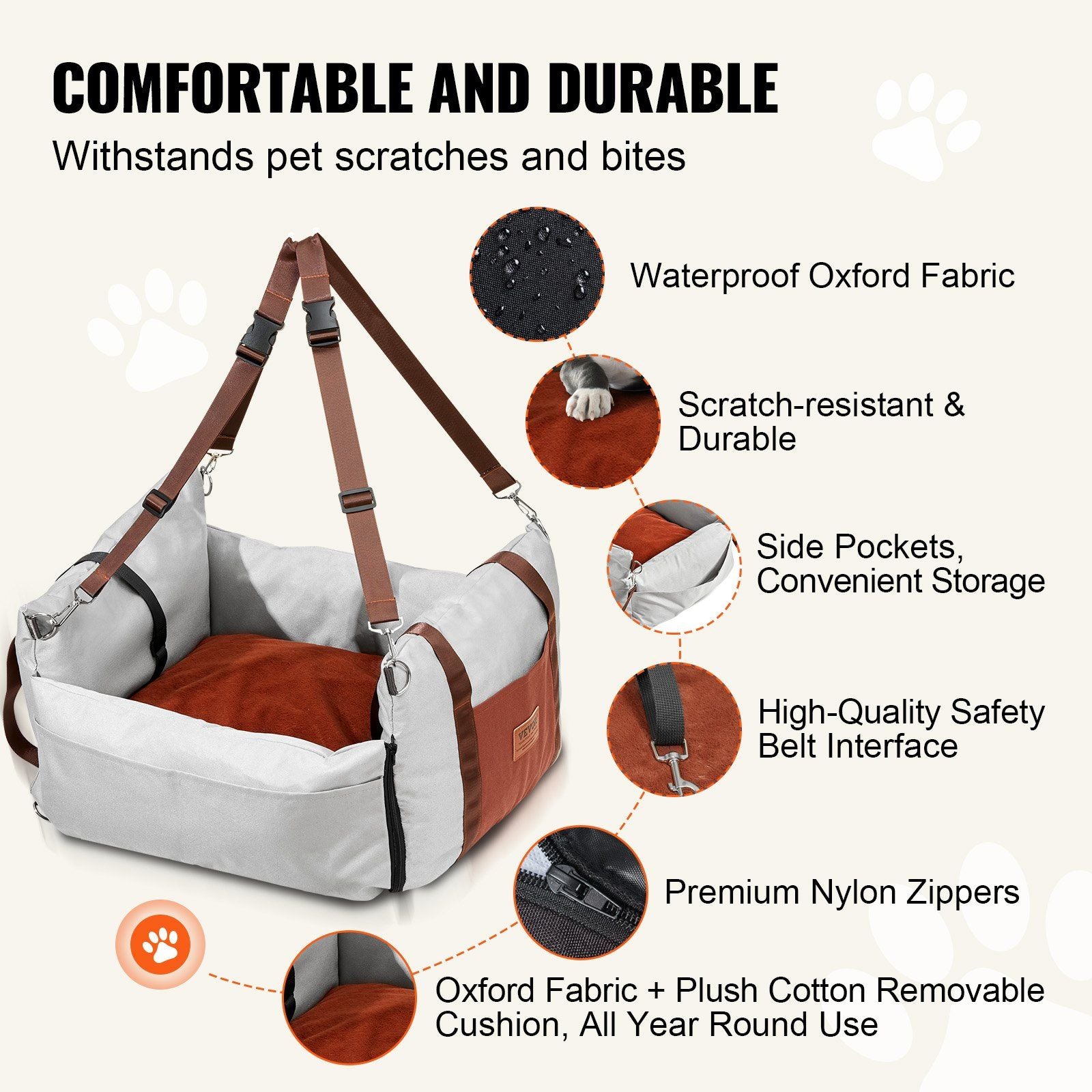 Dog Car Seat, Waterproof Dog Booster Seat for Car with Side Handles and A Storage Pocket, Clip-On Safety V952-CWZGQCZYHSSFEZZ75V0