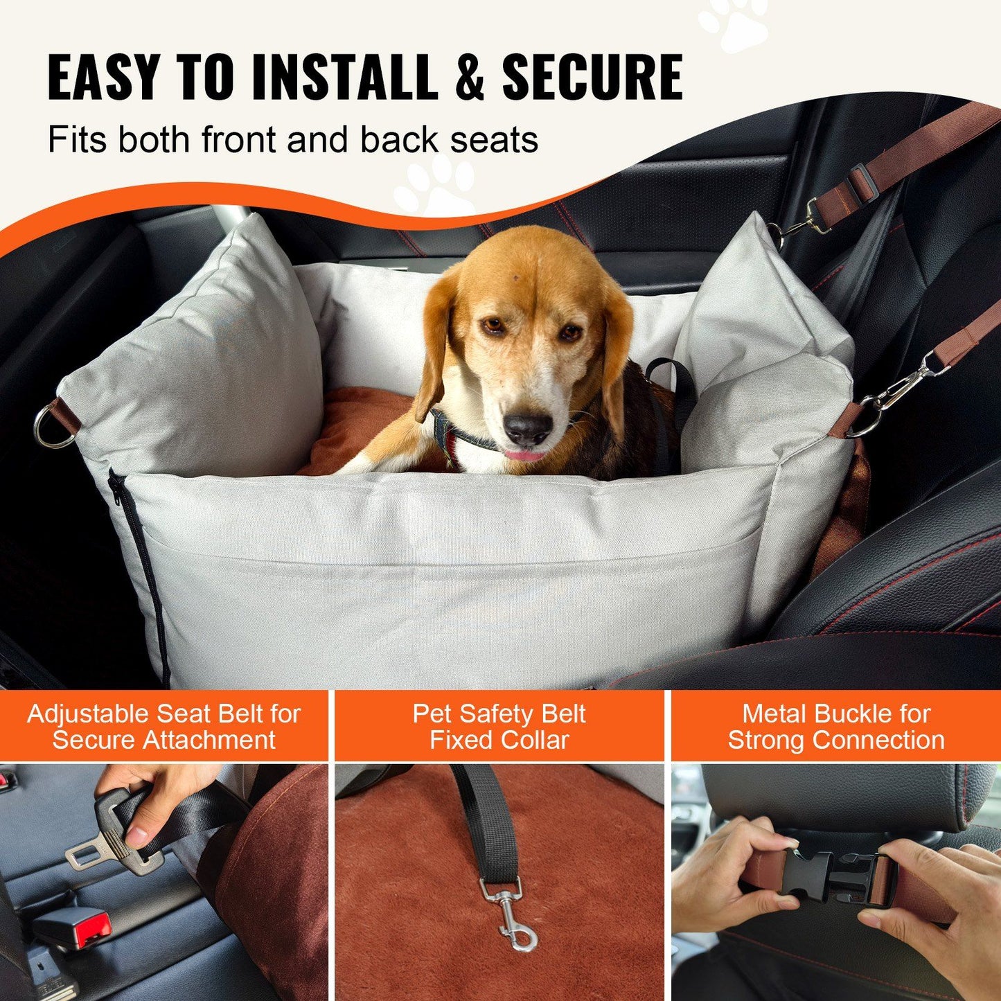 Dog Car Seat, Waterproof Dog Booster Seat for Car with Side Handles and A Storage Pocket, Clip-On Safety V952-CWZGQCZYHSSFEZZ75V0
