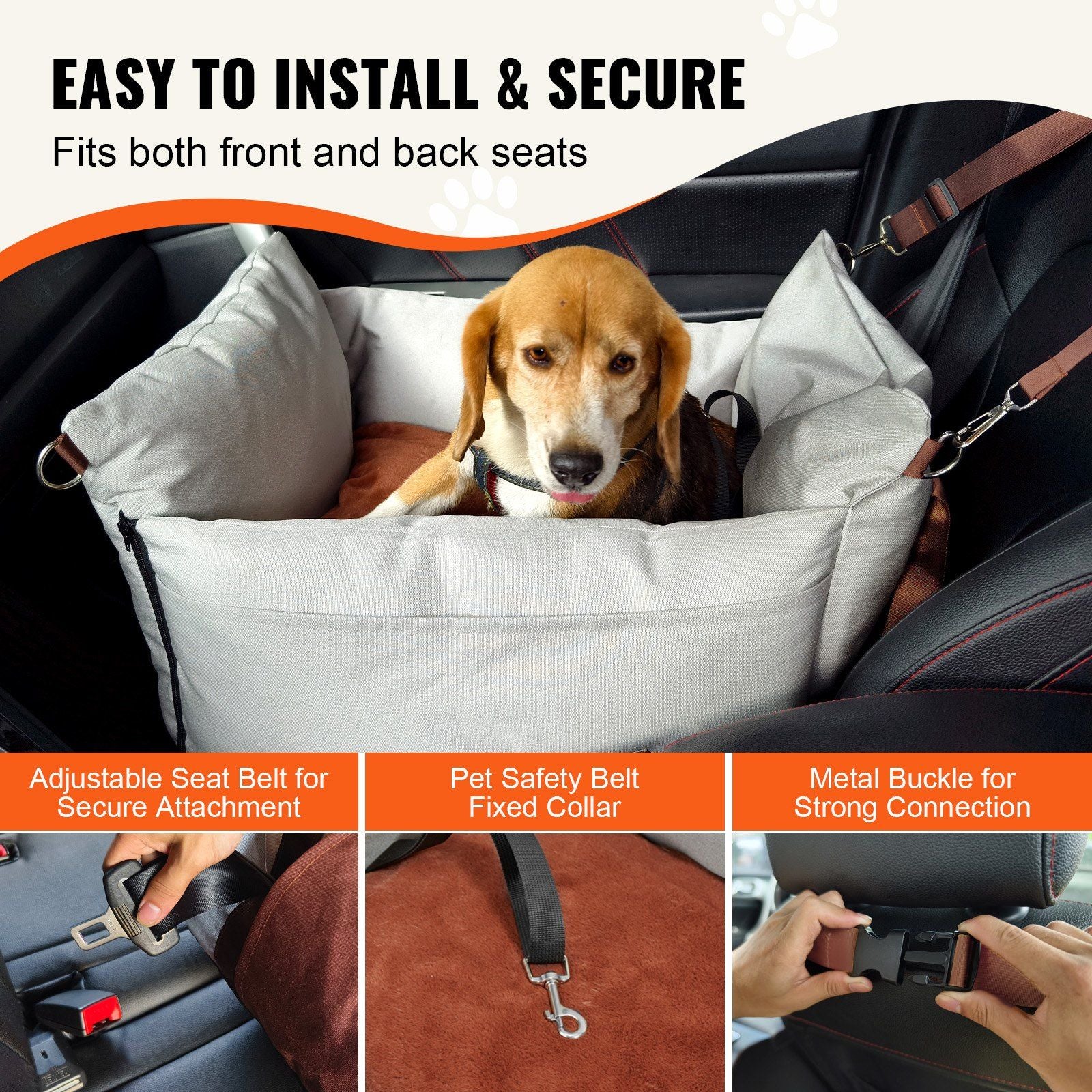 Dog Car Seat, Waterproof Dog Booster Seat for Car with Side Handles and A Storage Pocket, Clip-On Safety V952-CWZGQCZYHSSFEZZ75V0