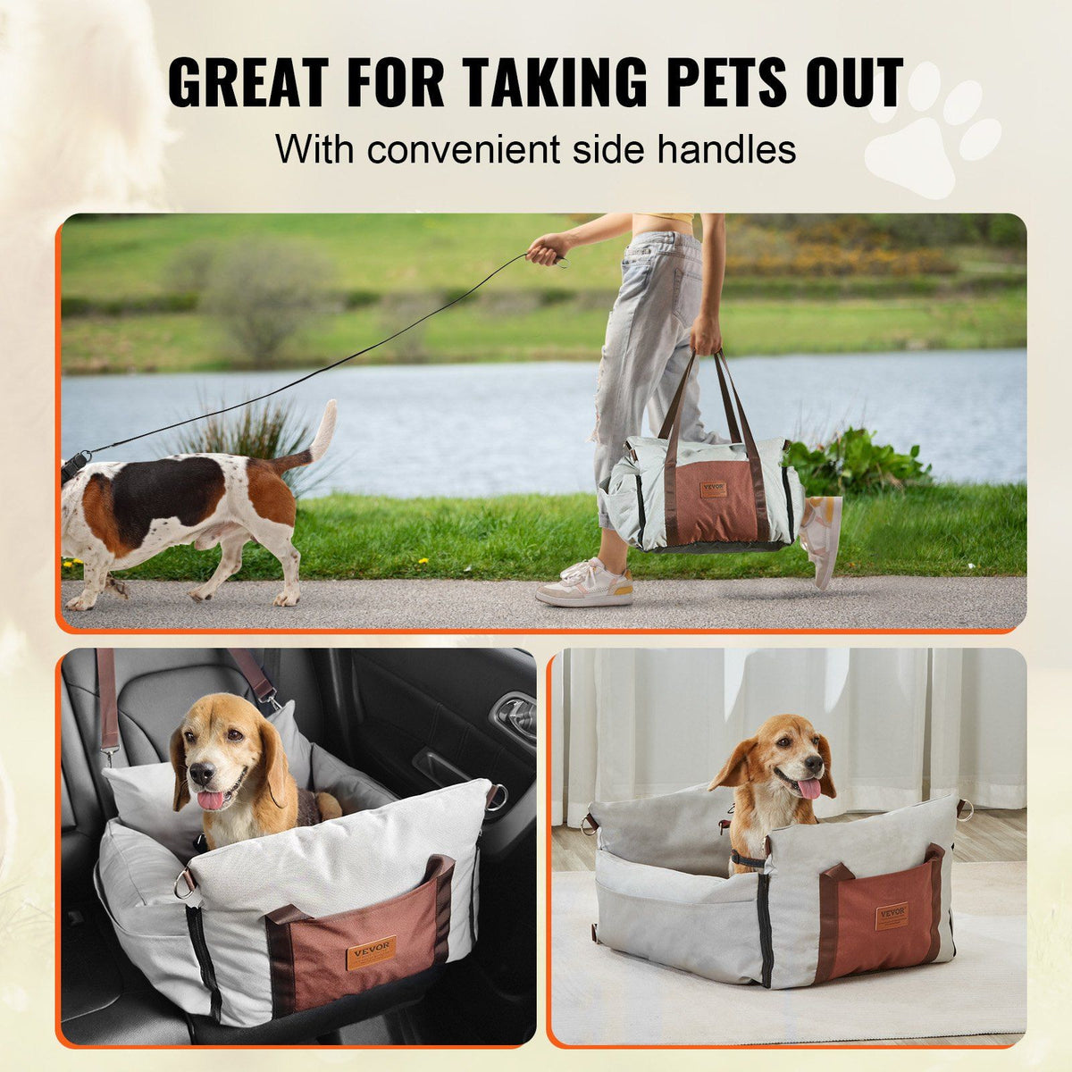 Dog Car Seat, Waterproof Dog Booster Seat for Car with Side Handles and A Storage Pocket, Clip-On Safety V952-CWZGQCZYHSSFEZZ75V0