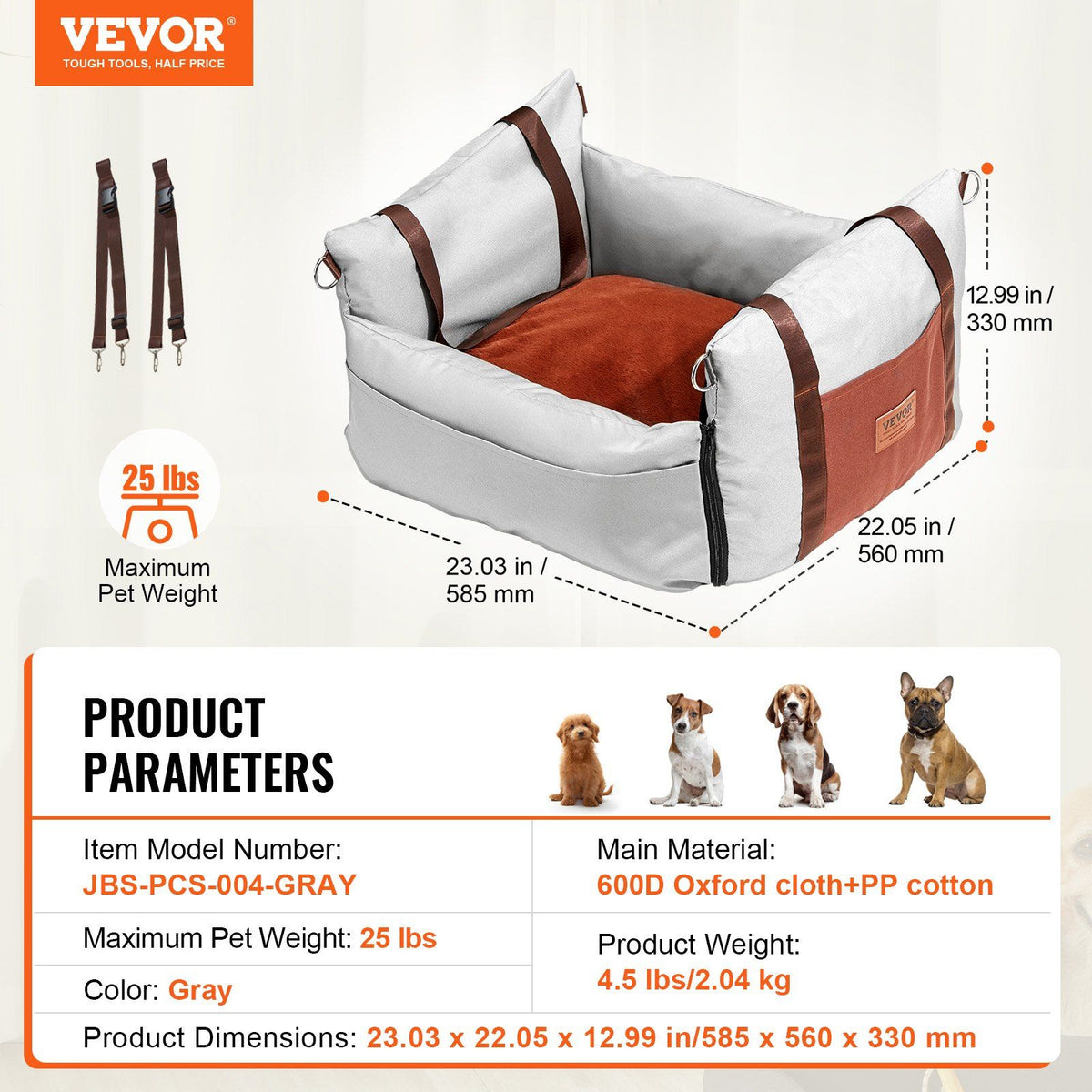 Dog Car Seat, Waterproof Dog Booster Seat for Car with Side Handles and A Storage Pocket, Clip-On Safety V952-CWZGQCZYHSSFEZZ75V0