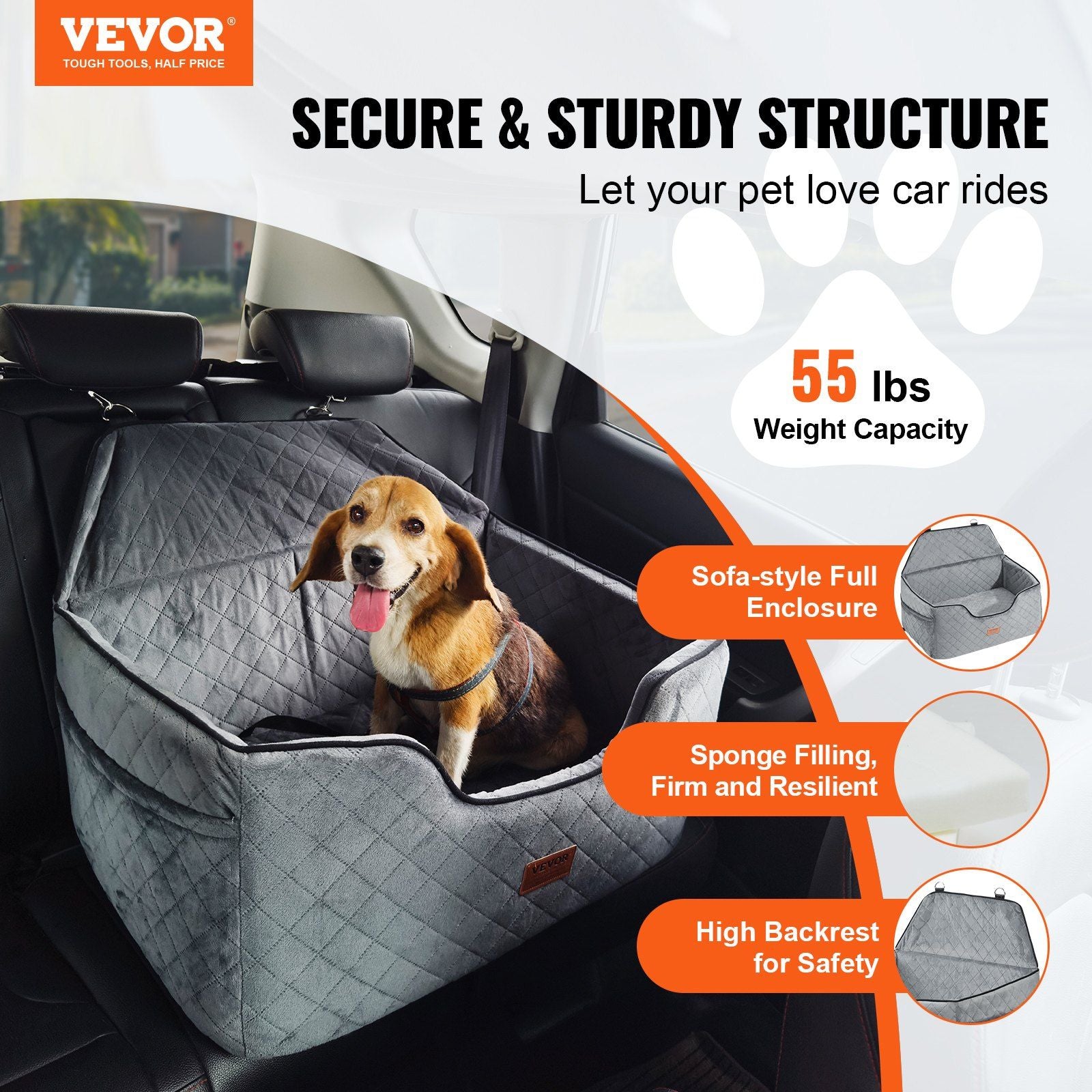 Dog Car Seat, Dog Booster Seat for Car with A Storage Pocket, Pet Car Seat with Clip-On Safety Leash, Sponge V952-CWZGQCZYHSSFWKF5YV0