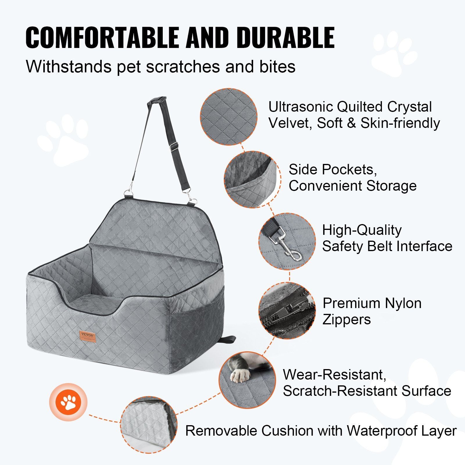 Dog Car Seat, Dog Booster Seat for Car with A Storage Pocket, Pet Car Seat with Clip-On Safety Leash, Sponge V952-CWZGQCZYHSSFWKF5YV0