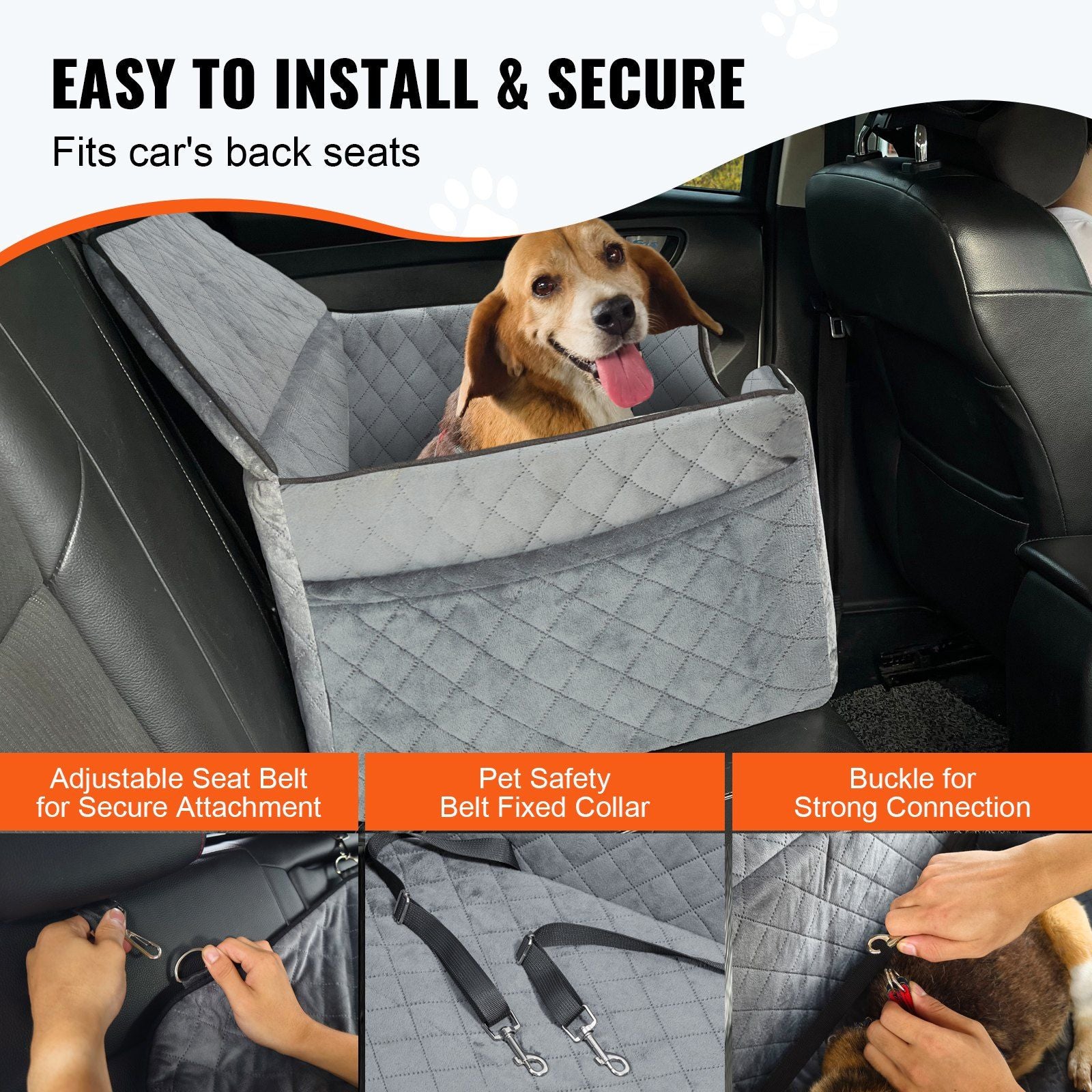 Dog Car Seat, Dog Booster Seat for Car with A Storage Pocket, Pet Car Seat with Clip-On Safety Leash, Sponge V952-CWZGQCZYHSSFWKF5YV0