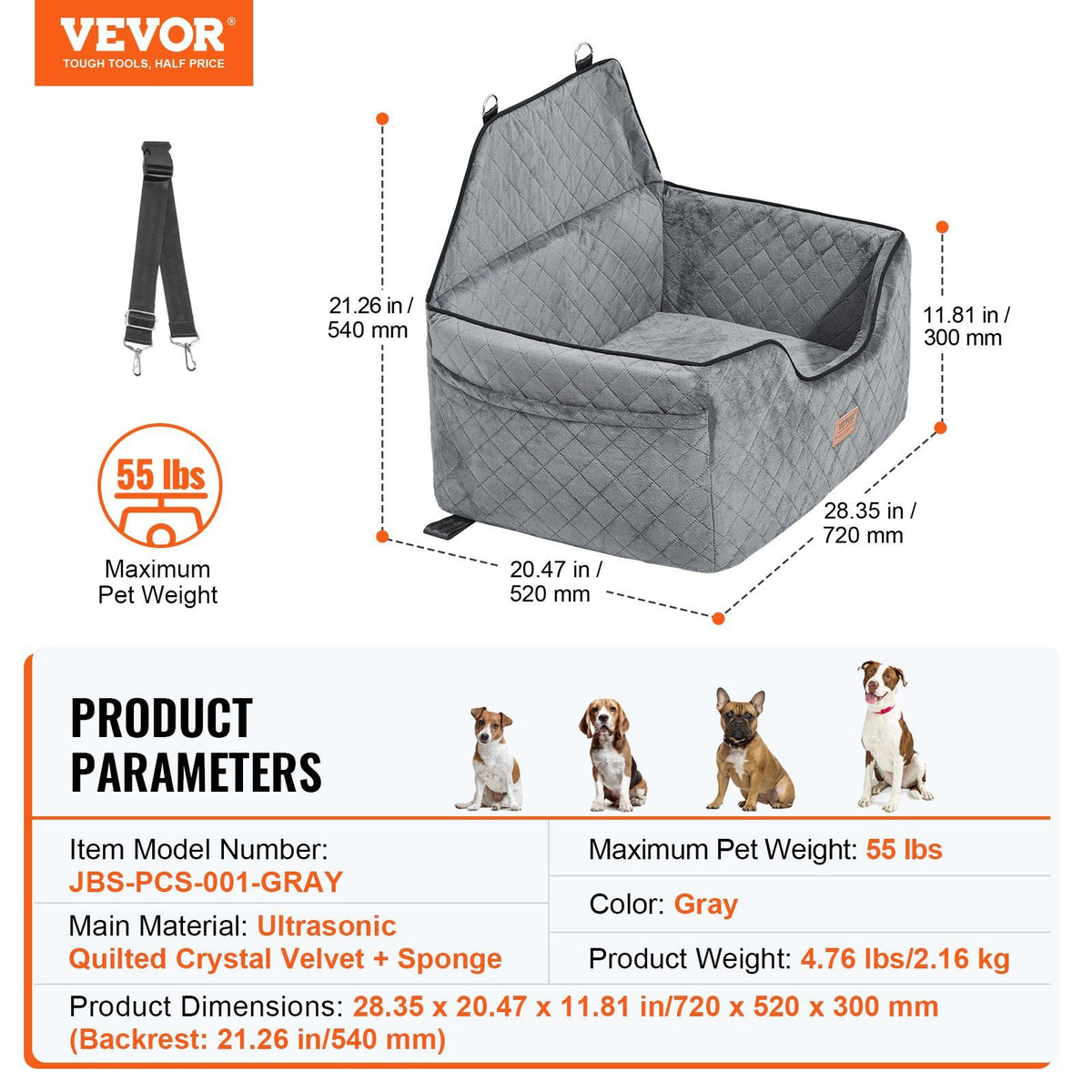 Dog Car Seat, Dog Booster Seat for Car with A Storage Pocket, Pet Car Seat with Clip-On Safety Leash, Sponge V952-CWZGQCZYHSSFWKF5YV0
