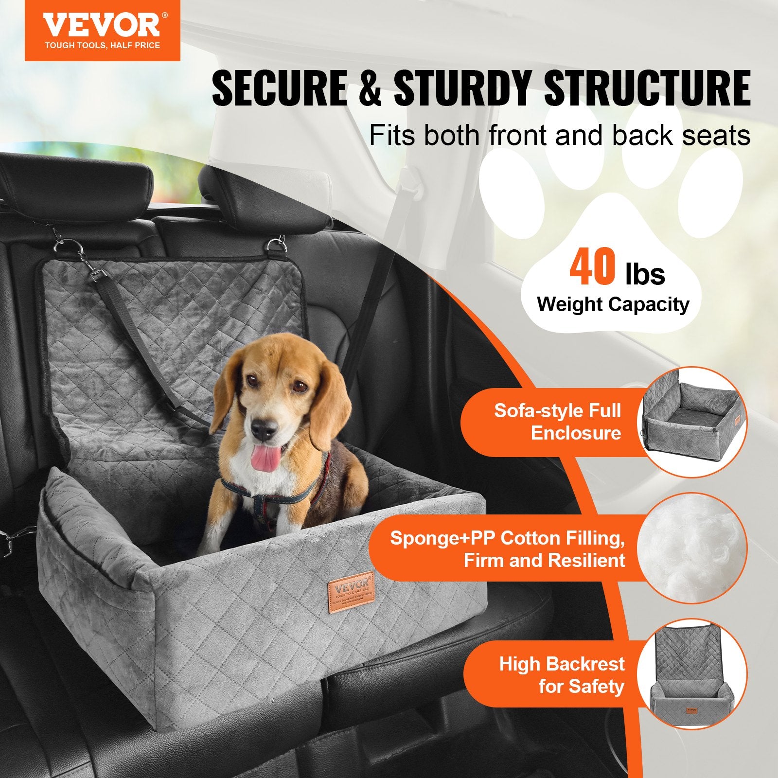 Dog Booster Car Seat Pet Car Seat for Small Medium Dog up to 18.1 kg Gray V952-CWZGQCZYHSSFX5CLMV0