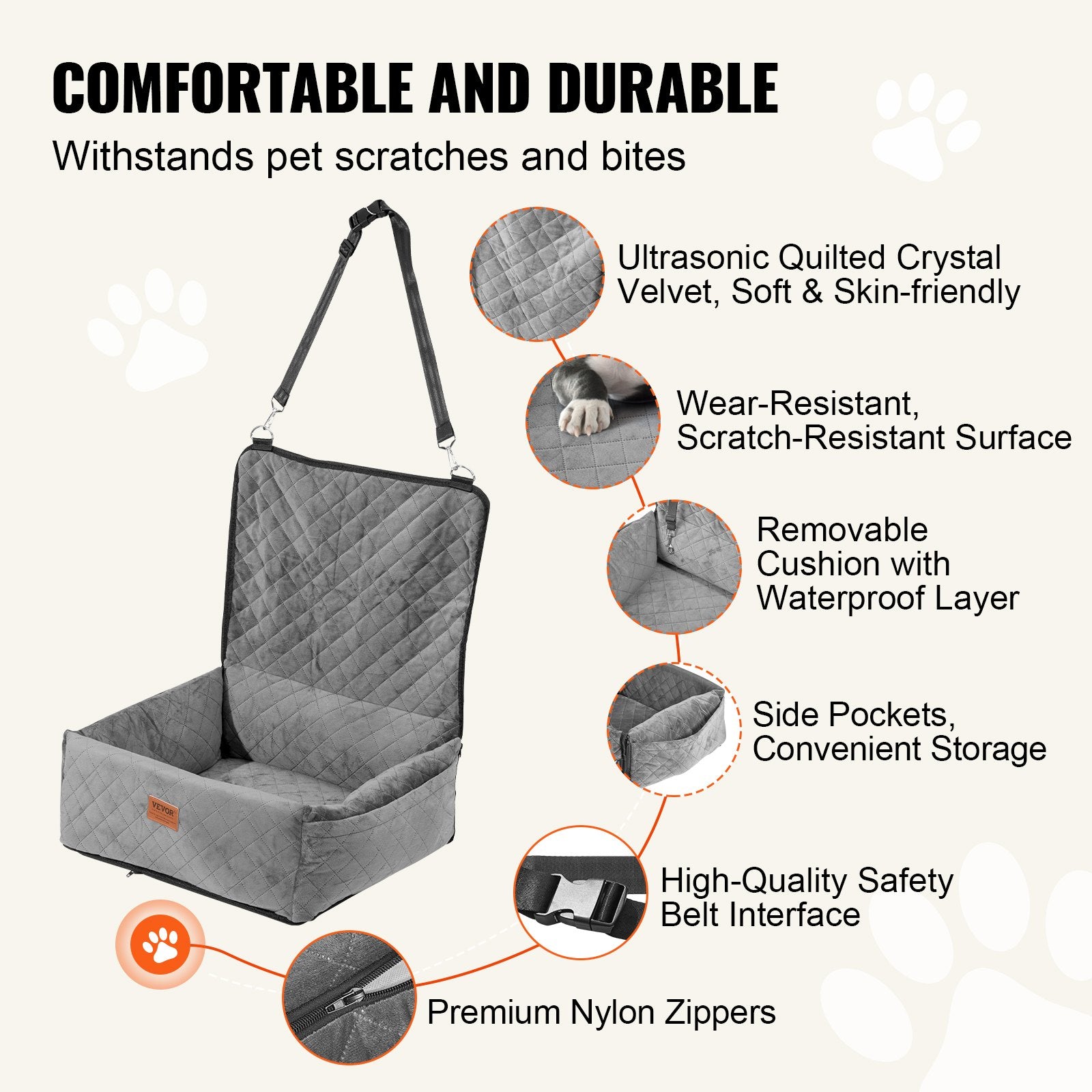 Dog Booster Car Seat Pet Car Seat for Small Medium Dog up to 18.1 kg Gray V952-CWZGQCZYHSSFX5CLMV0