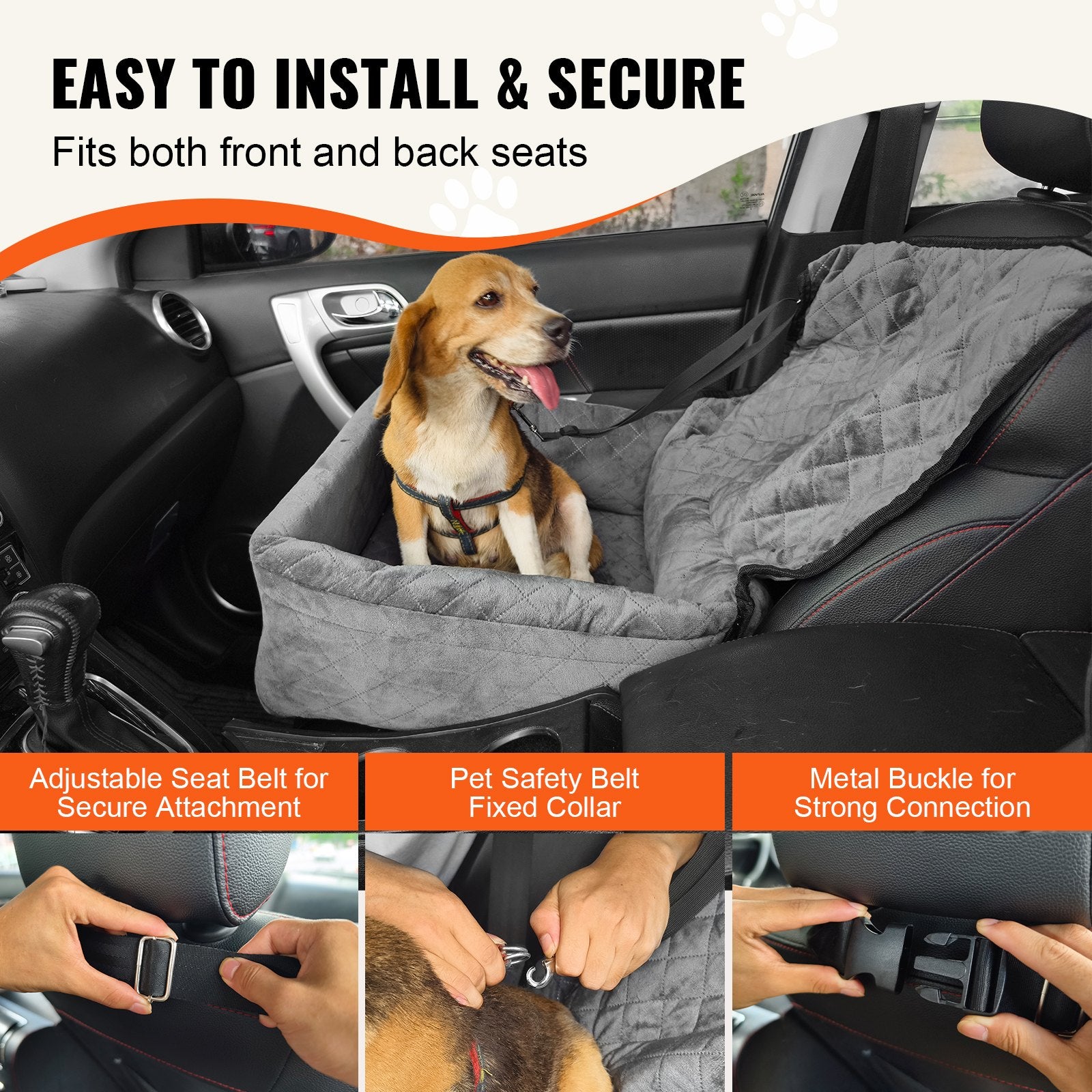 Dog Booster Car Seat Pet Car Seat for Small Medium Dog up to 18.1 kg Gray V952-CWZGQCZYHSSFX5CLMV0