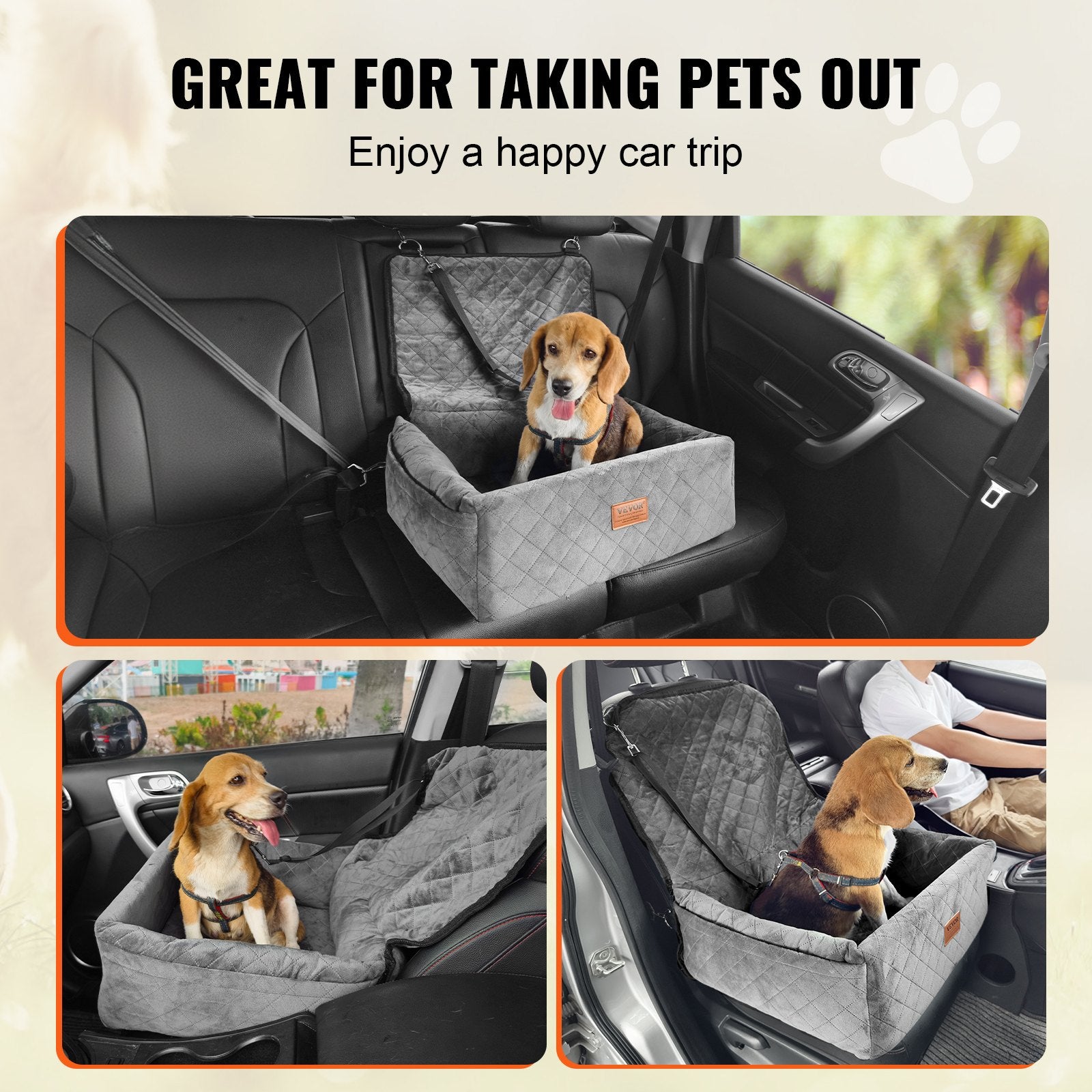 Dog Booster Car Seat Pet Car Seat for Small Medium Dog up to 18.1 kg Gray V952-CWZGQCZYHSSFX5CLMV0