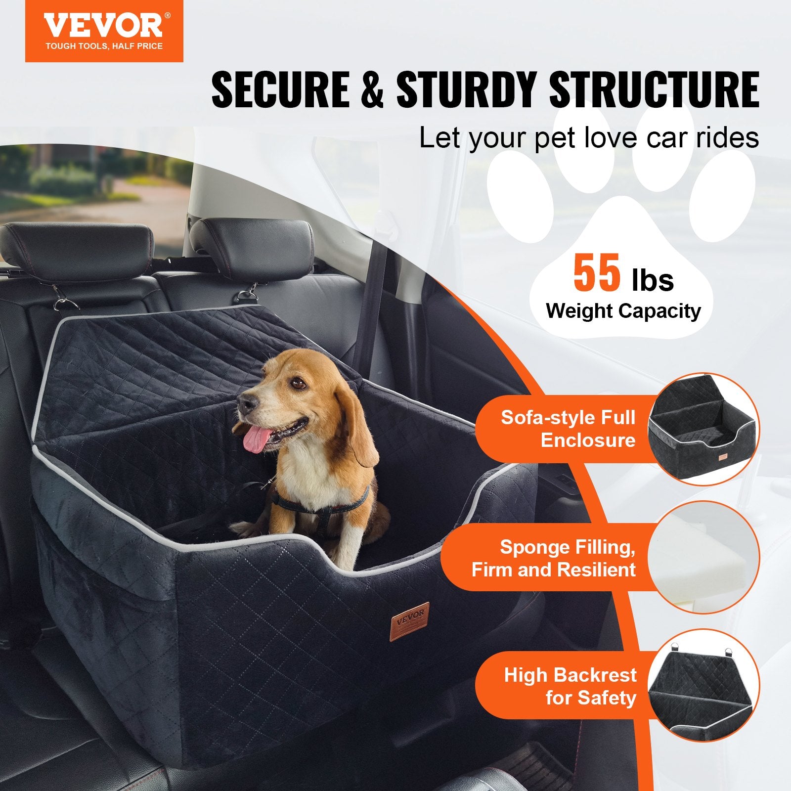 Dog Booster Car Seat Pet Car Seat for Medium Large Dog up to 24.9 kg Black V952-CWZGQCZYSFSC6Z483V0