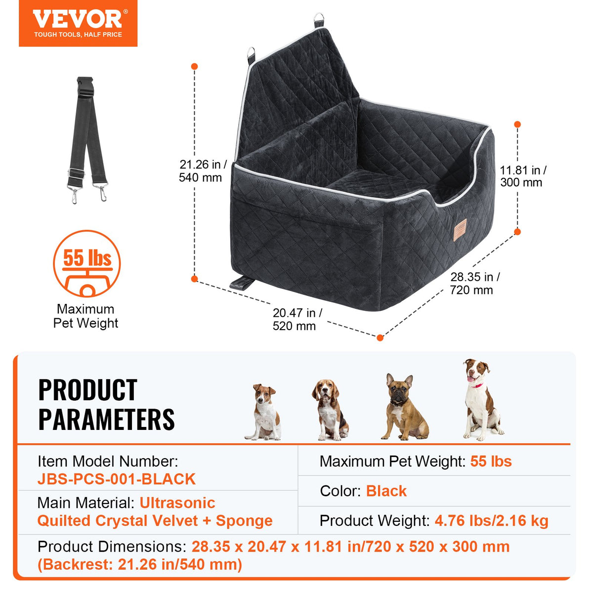 Dog Booster Car Seat Pet Car Seat for Medium Large Dog up to 24.9 kg Black V952-CWZGQCZYSFSC6Z483V0