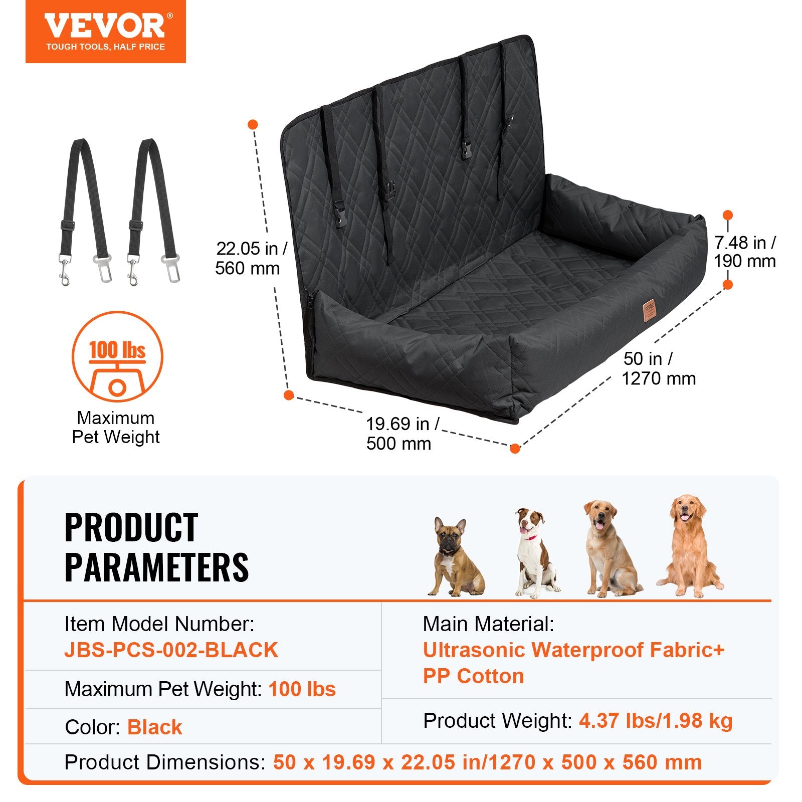 Dog Car Seat, Waterproof Dog Booster Seat for Car, Pet Car Seat with Clip-On Safety Leash, PP Cotton Filling, V952-CWZGQCZYSFSHXYKEFV0