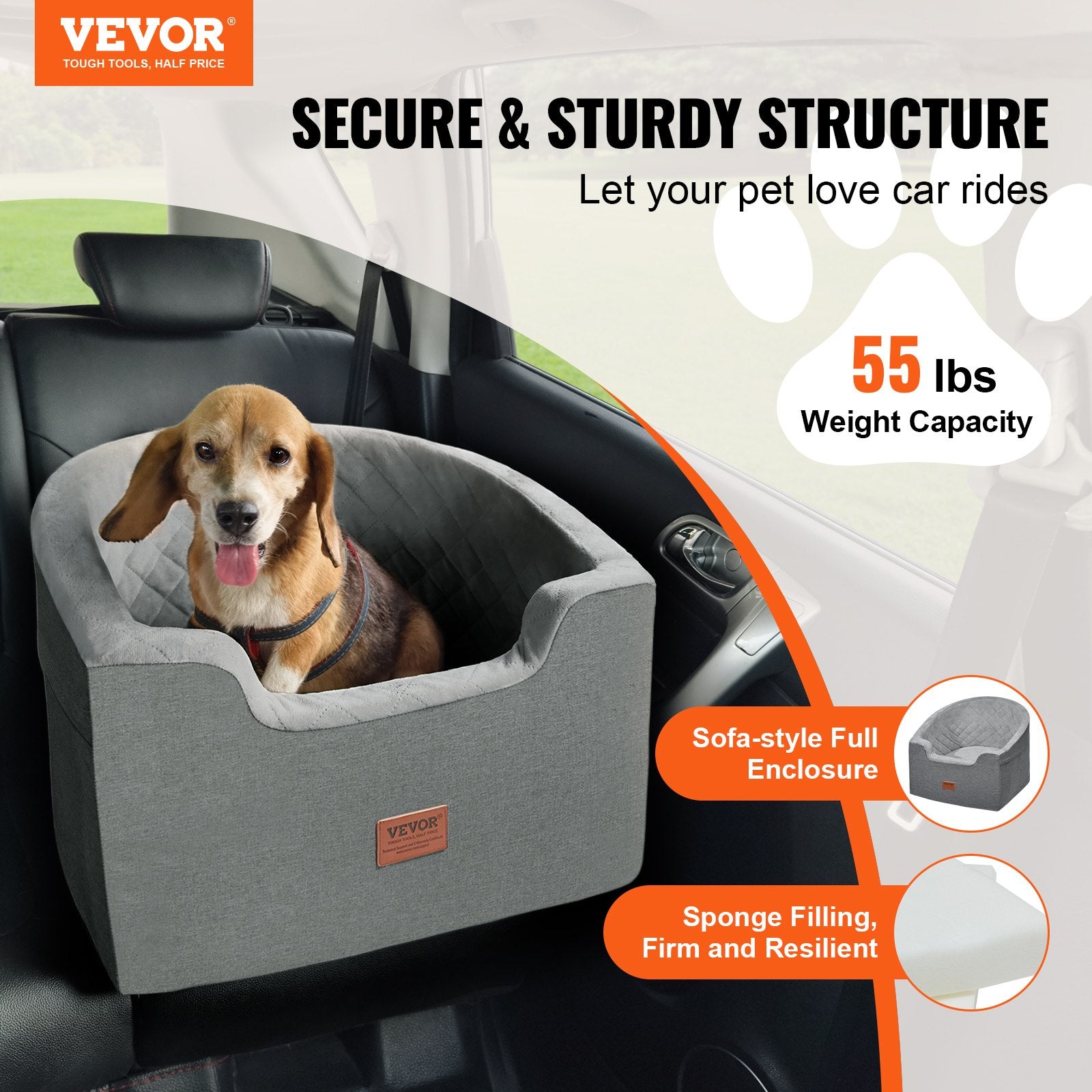 Dog Booster Car Seat Pet Car Seat for Small Medium Dog up to 24.9 kg Gray V952-CWZGQCZYTSQH1HCRMV0