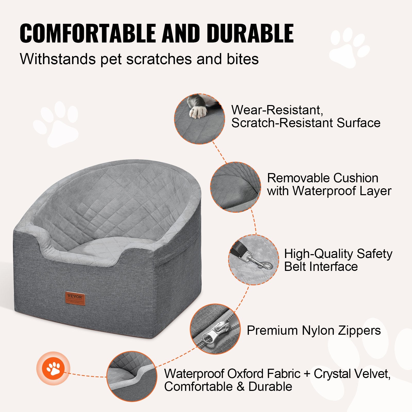 Dog Booster Car Seat Pet Car Seat for Small Medium Dog up to 24.9 kg Gray V952-CWZGQCZYTSQH1HCRMV0