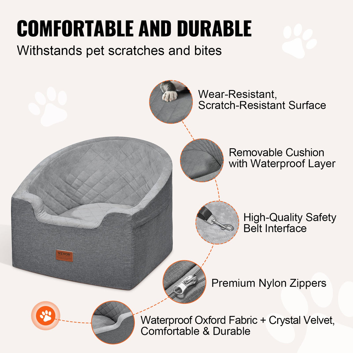 Dog Booster Car Seat Pet Car Seat for Small Medium Dog up to 24.9 kg Gray V952-CWZGQCZYTSQH1HCRMV0
