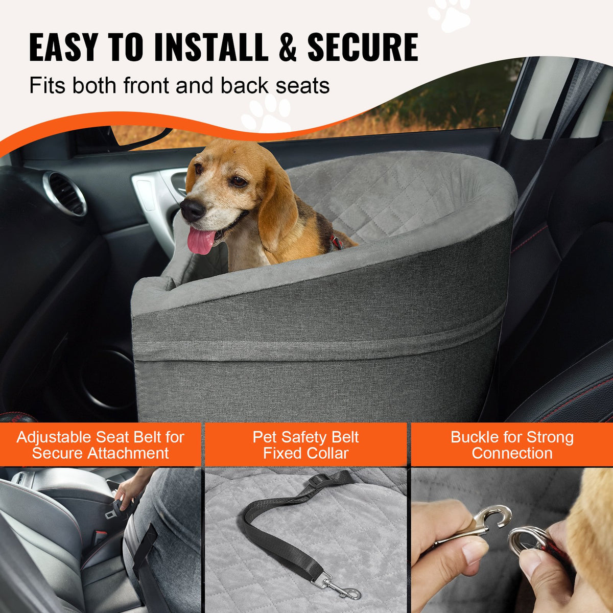 Dog Booster Car Seat Pet Car Seat for Small Medium Dog up to 24.9 kg Gray V952-CWZGQCZYTSQH1HCRMV0