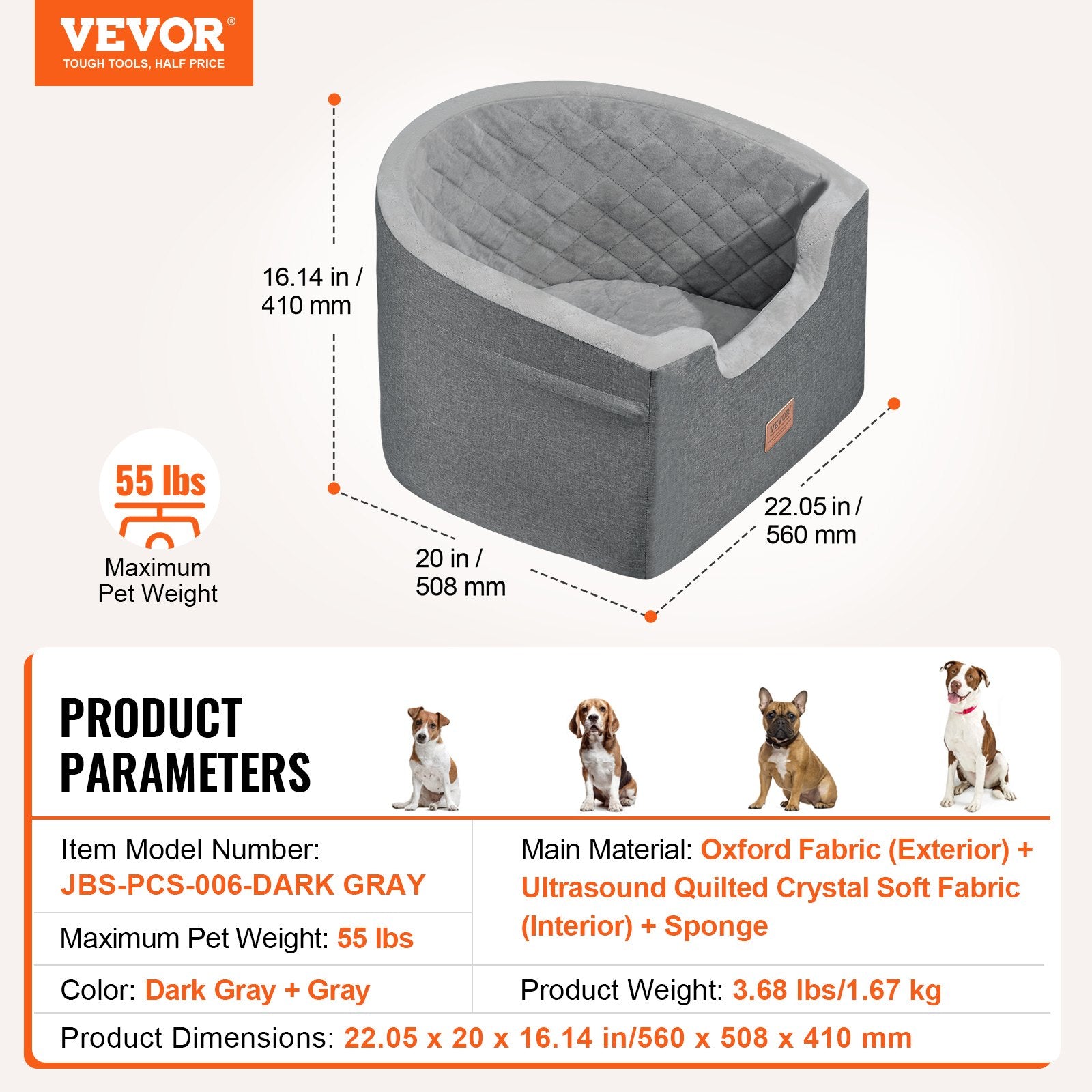 Dog Booster Car Seat Pet Car Seat for Small Medium Dog up to 24.9 kg Gray V952-CWZGQCZYTSQH1HCRMV0