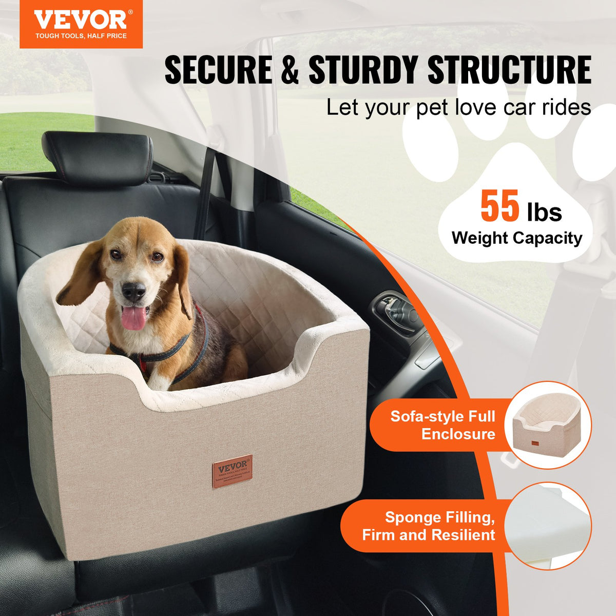 Dog Car Seat, Waterproof Dog Booster Seat for Car with A Storage Pocket, Clip-On Safety Leash and Sponge V952-CWZGQCZYZQHT264QBV0