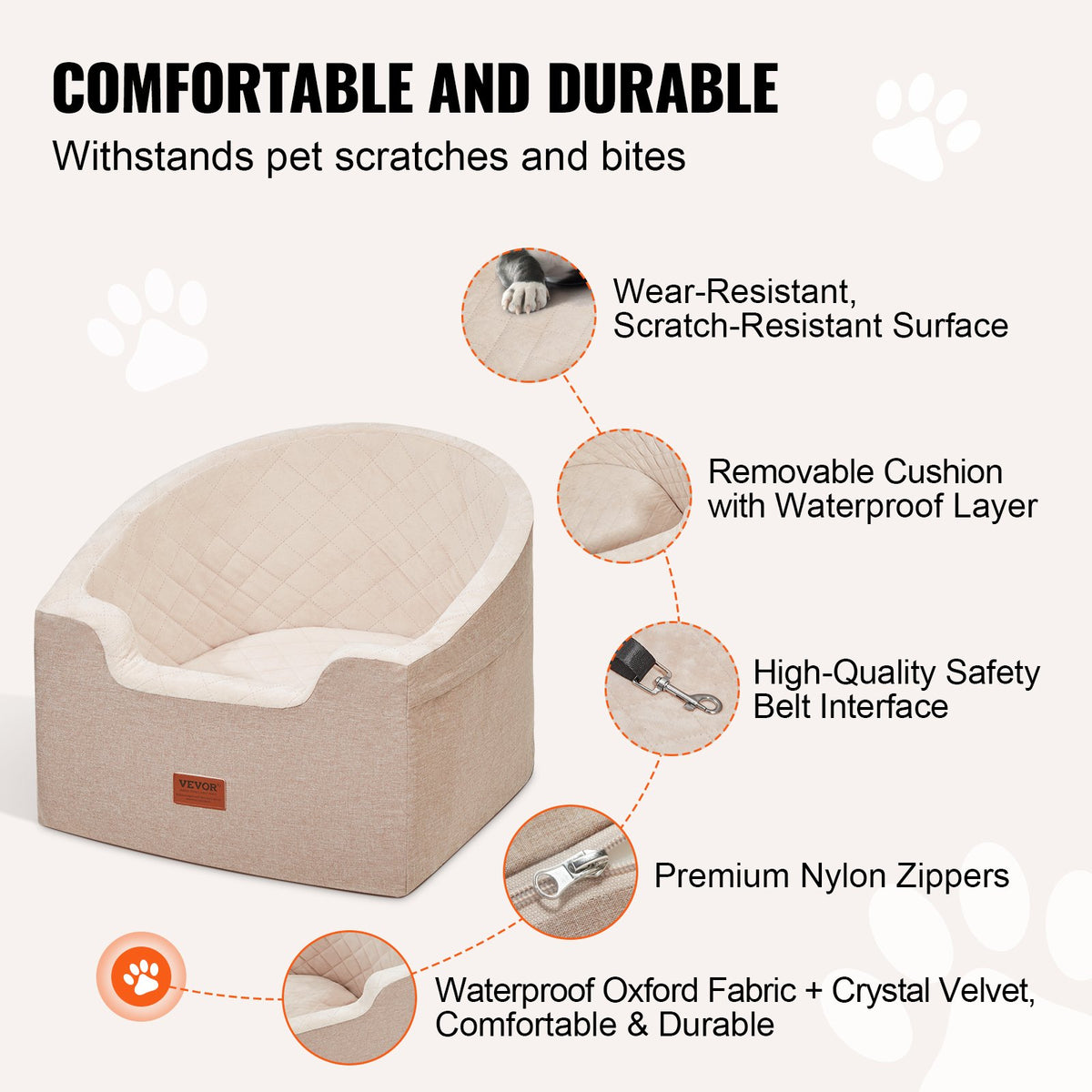 Dog Car Seat, Waterproof Dog Booster Seat for Car with A Storage Pocket, Clip-On Safety Leash and Sponge V952-CWZGQCZYZQHT264QBV0