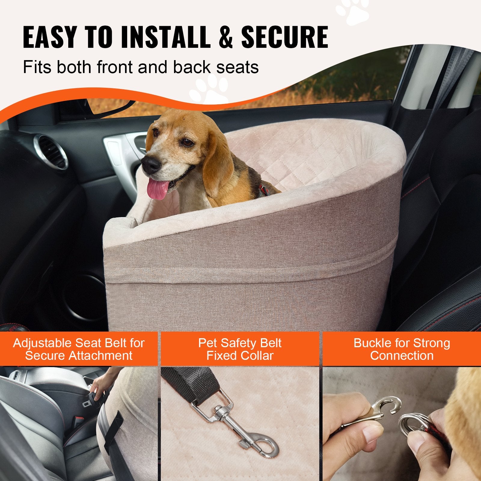 Dog Car Seat, Waterproof Dog Booster Seat for Car with A Storage Pocket, Clip-On Safety Leash and Sponge V952-CWZGQCZYZQHT264QBV0