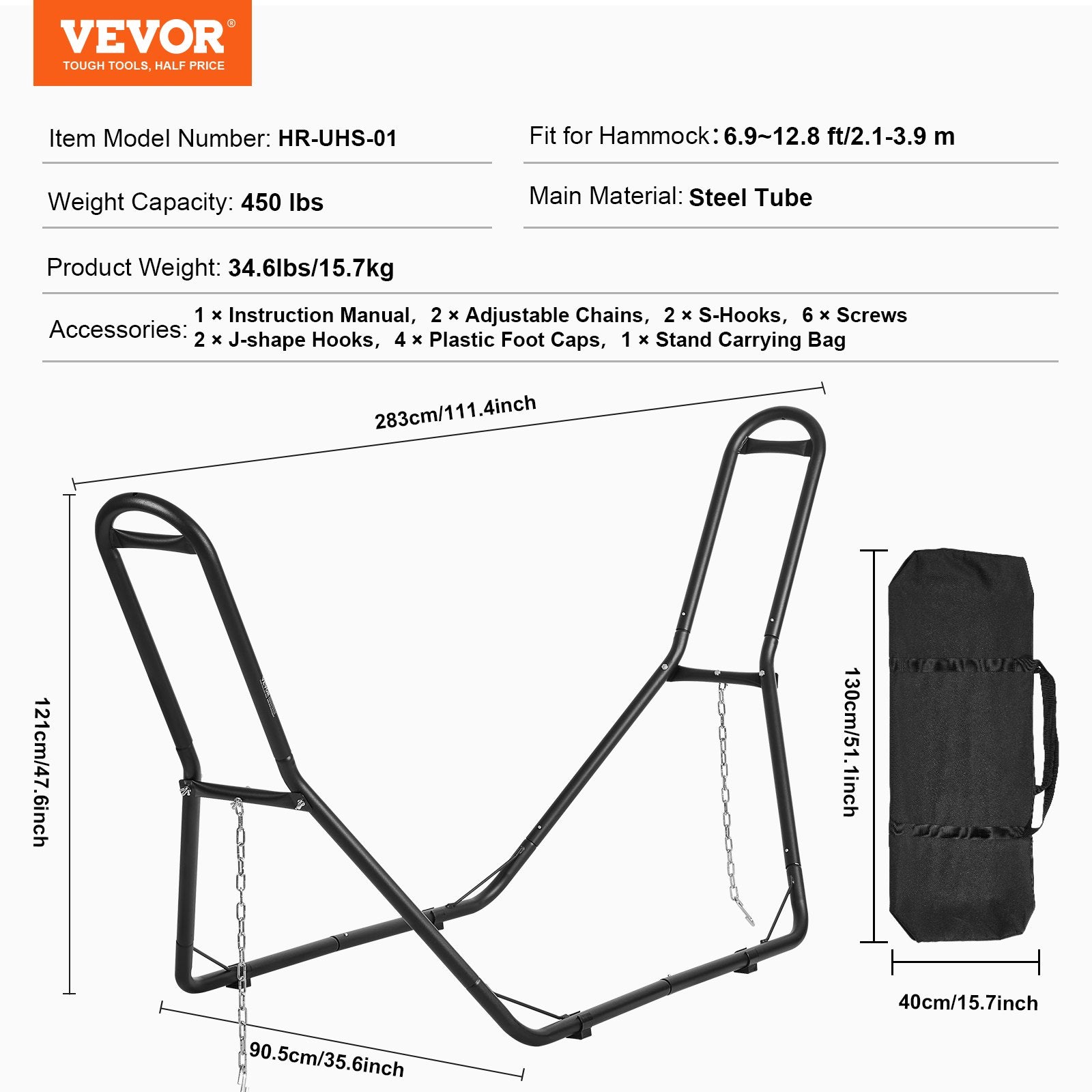 Steel Hammock Stand 450lbs Capacity Hammock Frame Fits 6.9-12.8ft Hammocks V952-CXDCJCXJS1105OTTMV0