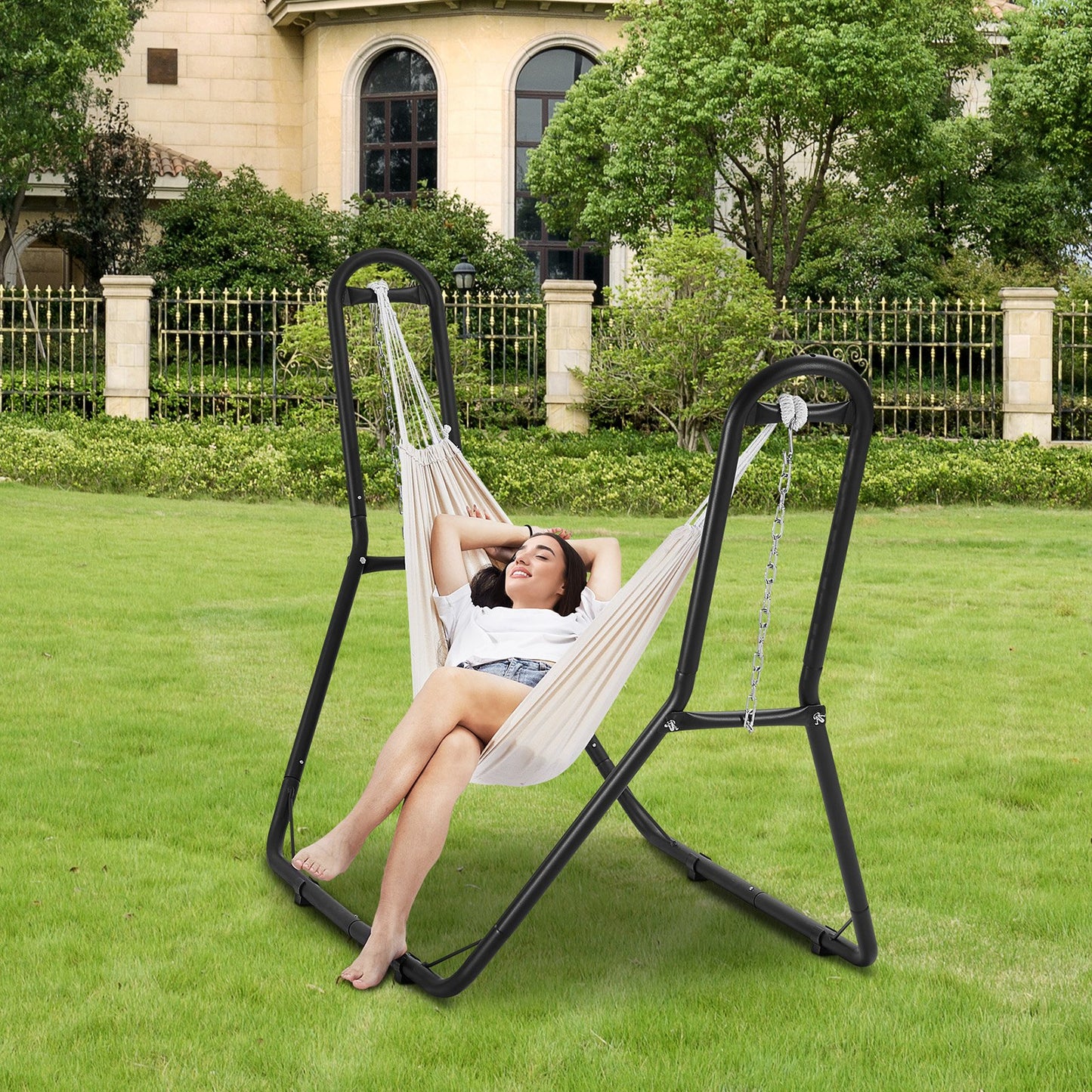 Steel Hammock Stand 450lbs Capacity Hammock Frame Fits 6.9-12.8ft Hammocks V952-CXDCJCXJS1105OTTMV0