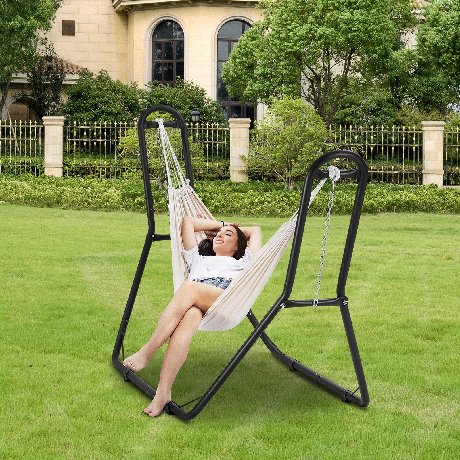 Steel Hammock Stand 450lbs Capacity Hammock Frame Fits 6.9-12.8ft Hammocks V952-CXDCJCXJS1105OTTMV0