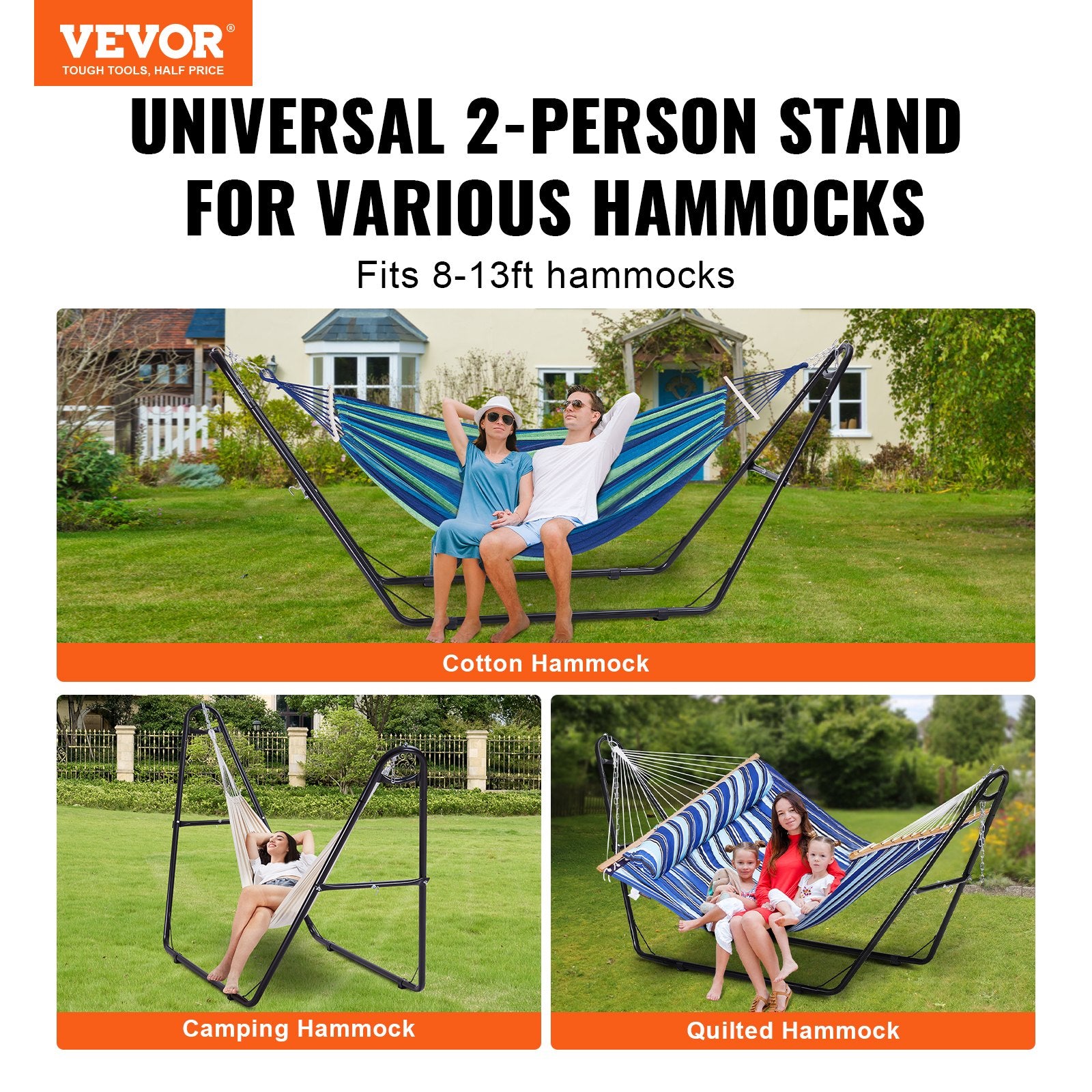 Universal 2 Person Hammock Stand, Adjustable Heavy Duty 550 lbs Capacity Hammock Stand Fits 8-13 ft Hammocks V952-CXDCJCXJS118H5RLYV0