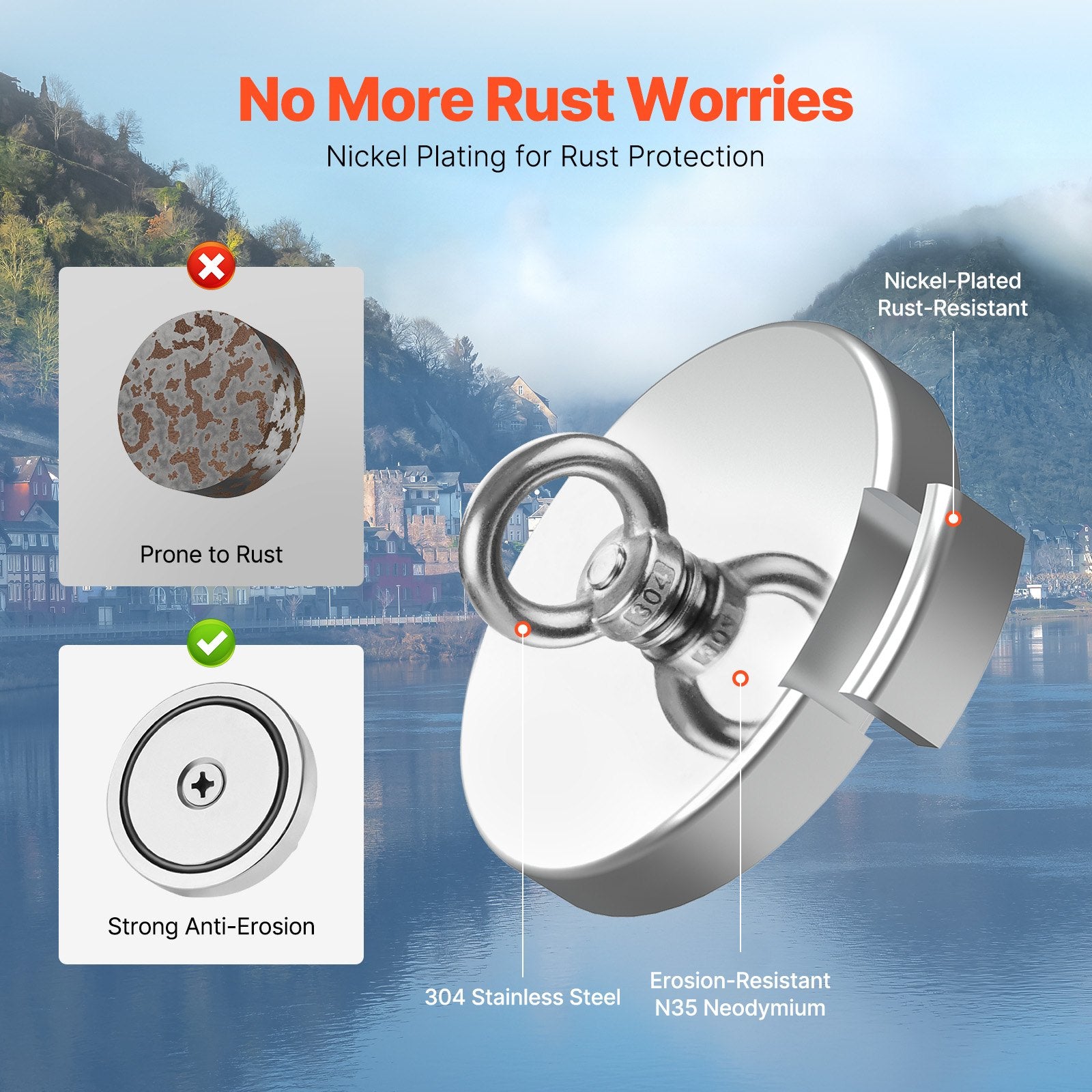 Fishing Magnet Strong Heavy Duty Rare Earth Neodymium Pull Force 318 Kg V952-CXDYCTDPDM70KC62EV0