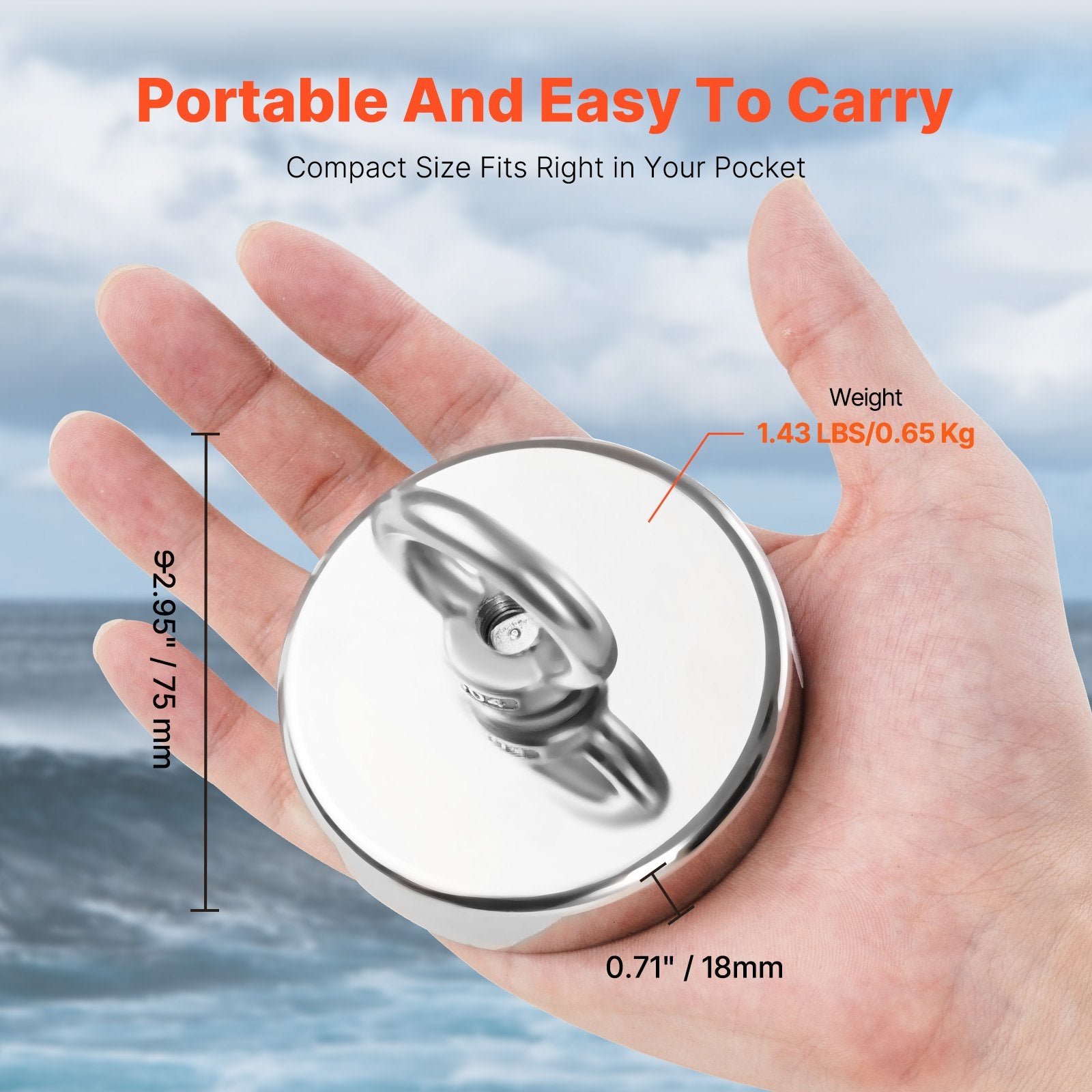 Fishing Magnet Strong Heavy Duty Rare Earth Neodymium Pull Force 318 Kg V952-CXDYCTDPDM70KC62EV0