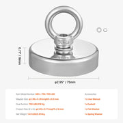 Fishing Magnet Strong Heavy Duty Rare Earth Neodymium Pull Force 318 Kg V952-CXDYCTDPDM70KC62EV0