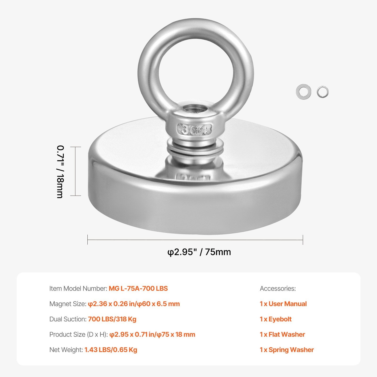 Fishing Magnet Strong Heavy Duty Rare Earth Neodymium Pull Force 318 Kg V952-CXDYCTDPDM70KC62EV0