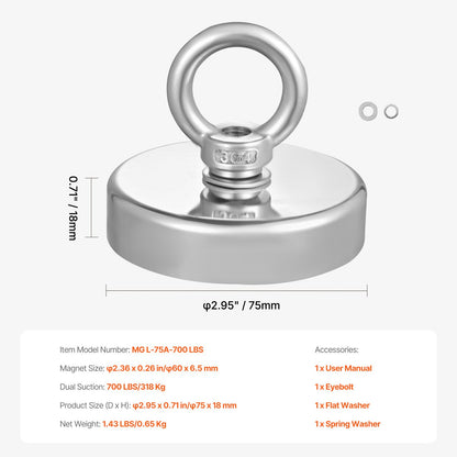 Fishing Magnet Strong Heavy Duty Rare Earth Neodymium Pull Force 318 Kg V952-CXDYCTDPDM70KC62EV0