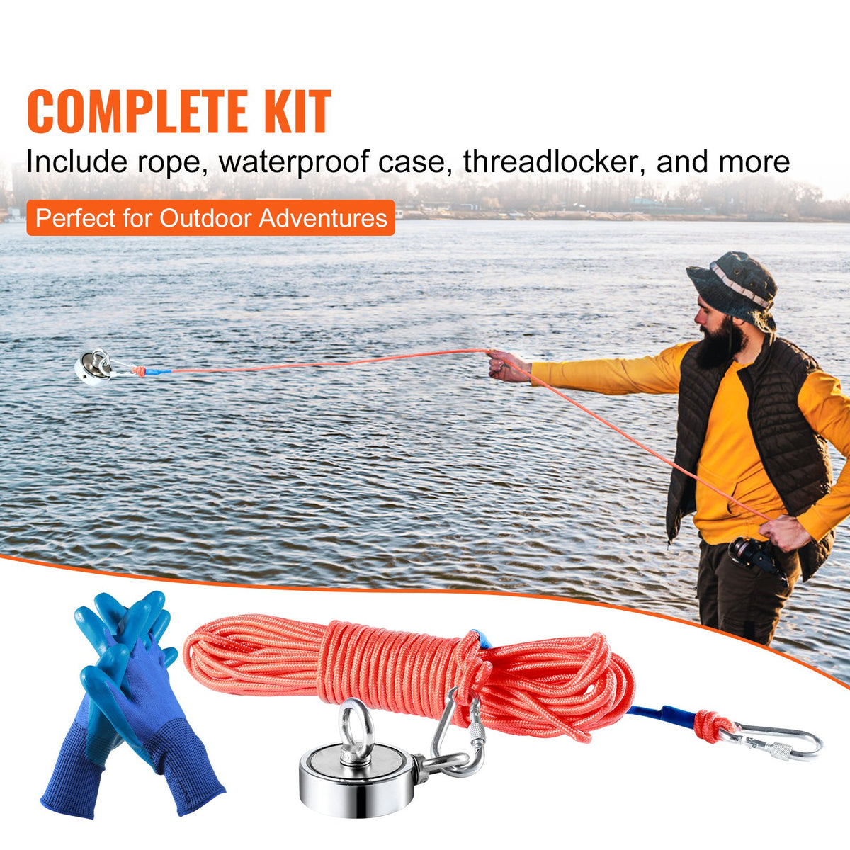 Magnet Fishing Kit, 1200lbs Pulling Force Double Sided Fishing Magnets, 2.95inch Diameter Magnet with Rope, V952-CXDYTZSM1200TNZ8SV0