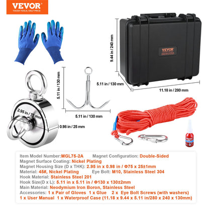 Magnet Fishing Kit, 1200lbs Pulling Force Double Sided Fishing Magnets, 2.95inch Diameter Magnet with Rope, V952-CXDYTZSM1200TNZ8SV0